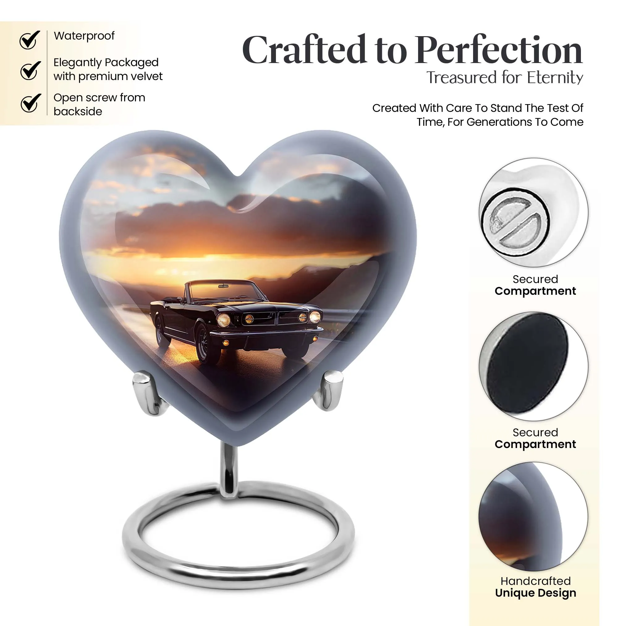 Heart Embrace Butterfly Car Urn: Medium-sized Memorial Cremation Urn for Adult Ashes