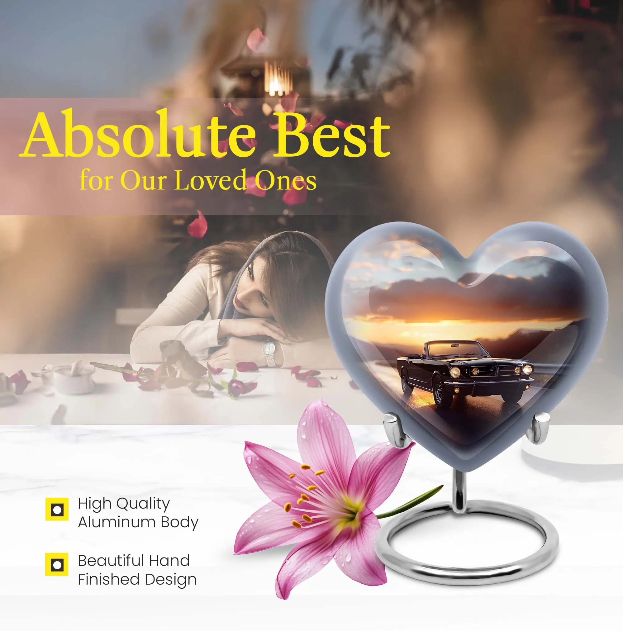 Heart Embrace Butterfly Car Urn: Medium-sized Memorial Cremation Urn for Adult Ashes