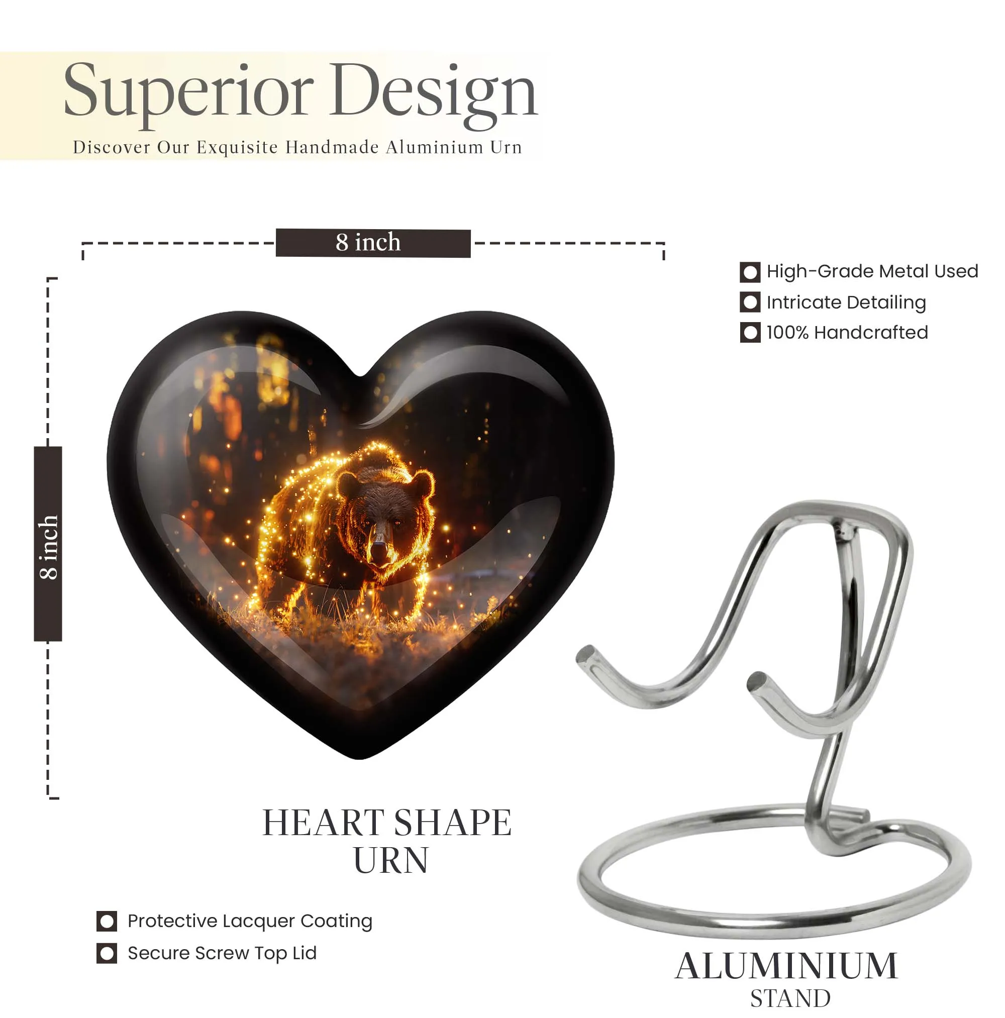 Heart Shape Bear Cremation Urn For Adult Human Ashes Remains