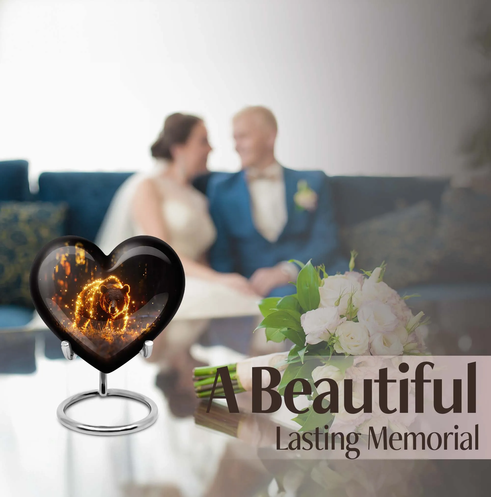 Heart Shape Bear Cremation Urn For Adult Human Ashes Remains