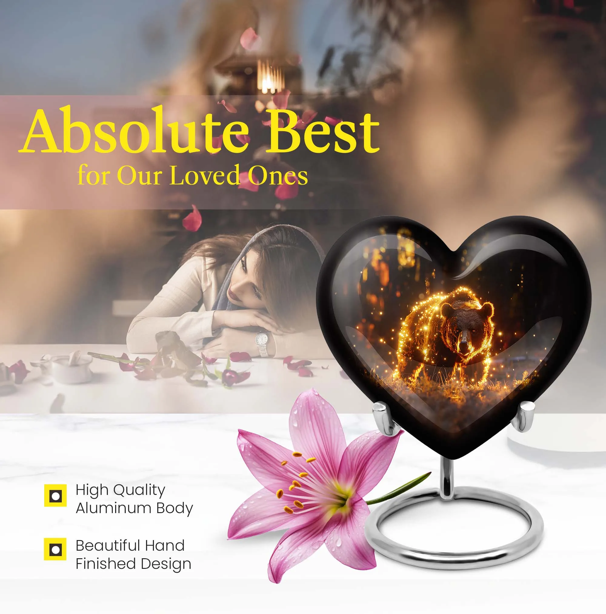Heart Shape Bear Cremation Urn For Adult Human Ashes Remains