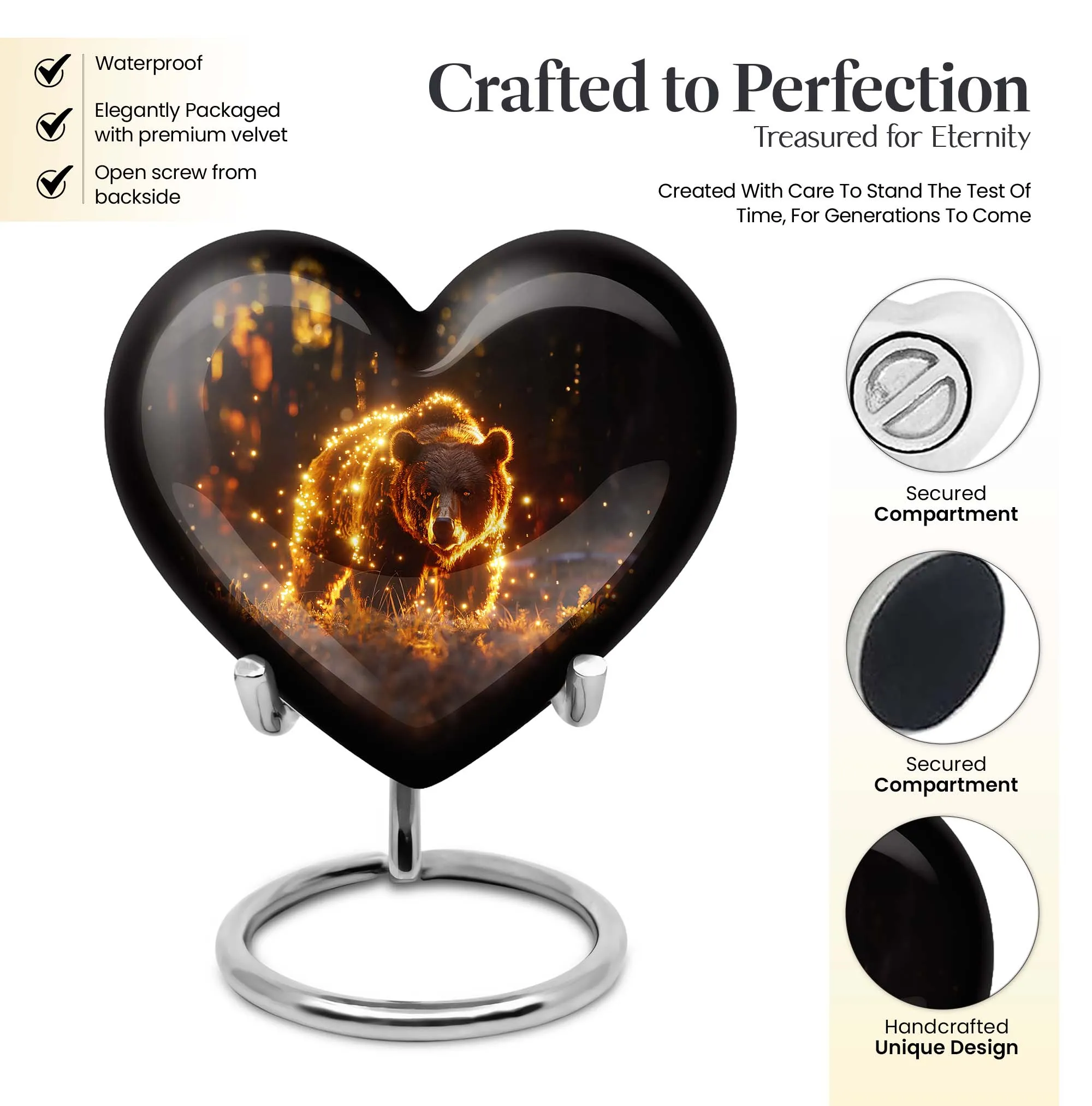 Heart Shape Bear Cremation Urn For Adult Human Ashes Remains