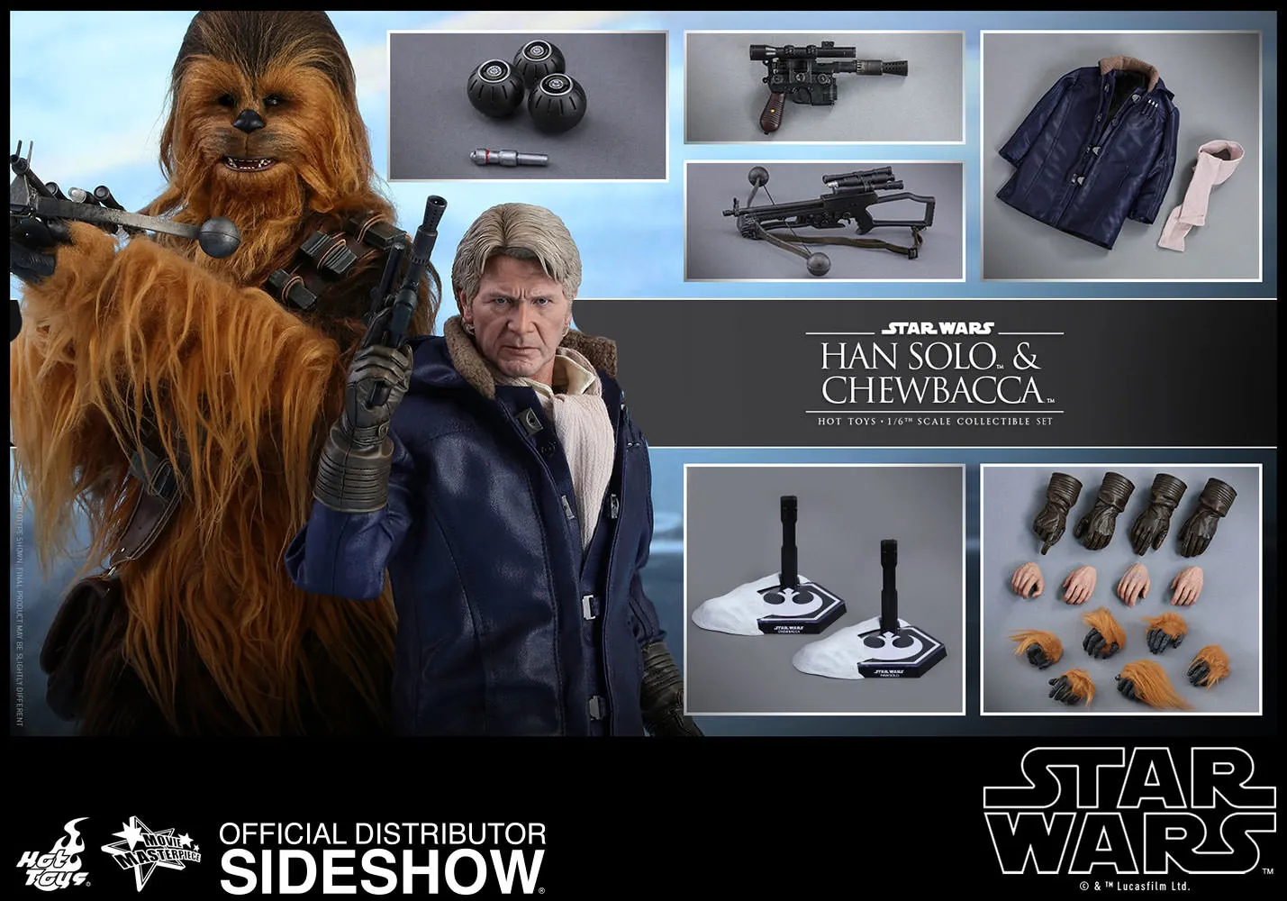 Hot Toys 1/6 Star Wars The Force Awakens Han Solo And Chewbacca 2 Pack Sixth Scale MMS376