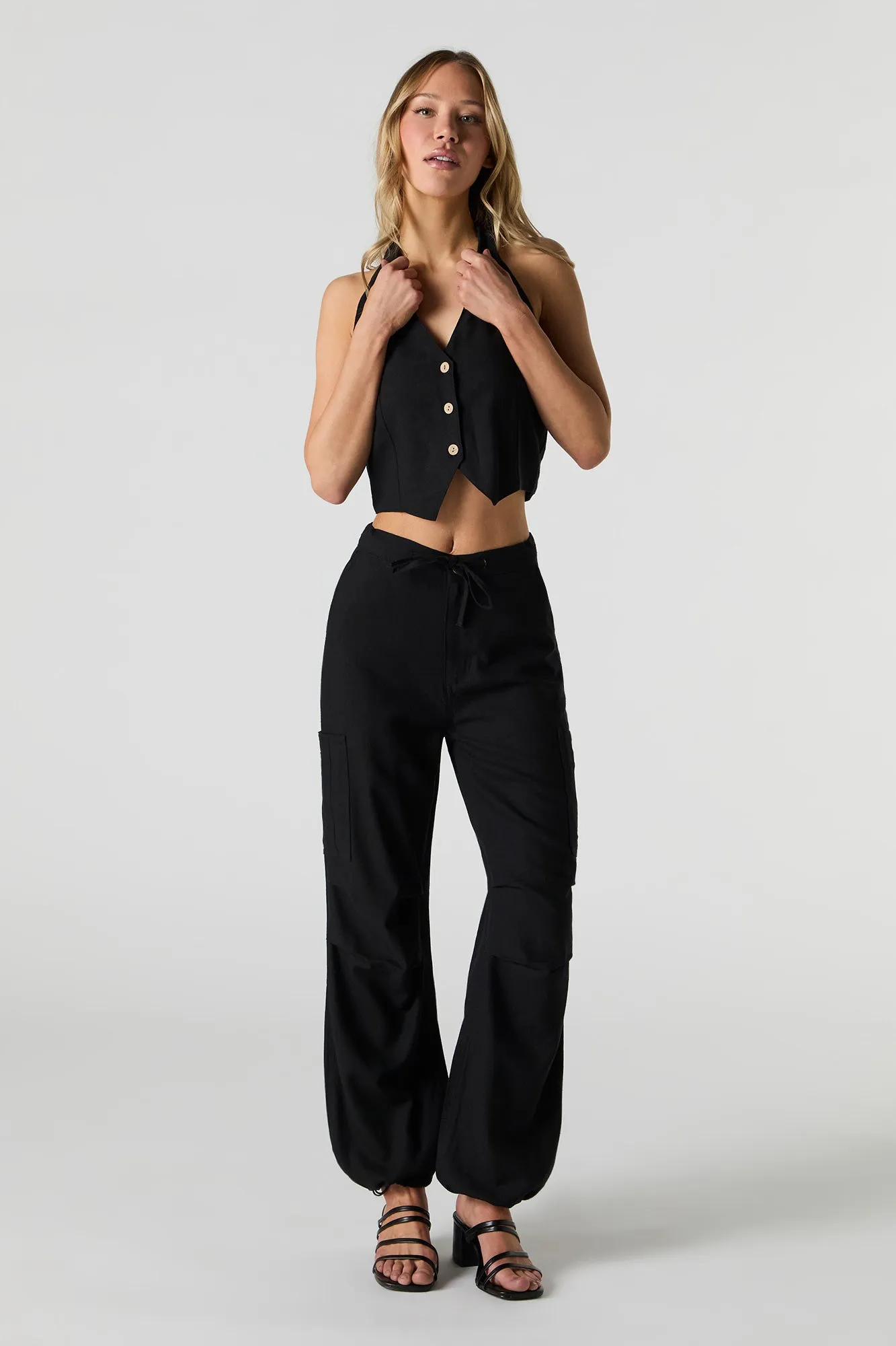 Linen-Blend Halter Vest