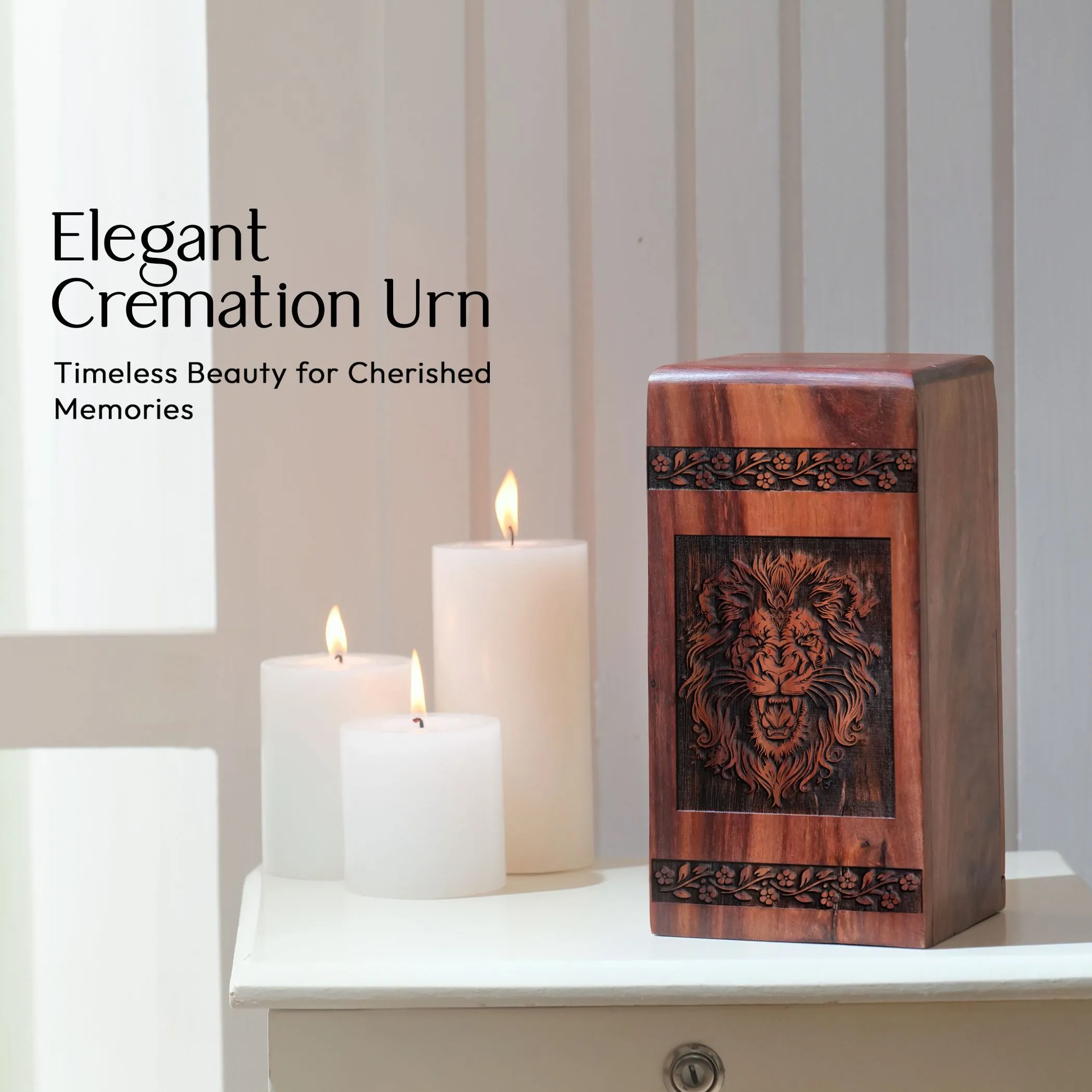 Lion Wooden Adult Urn For Ashes - Perfect for Mother or Father Memorials