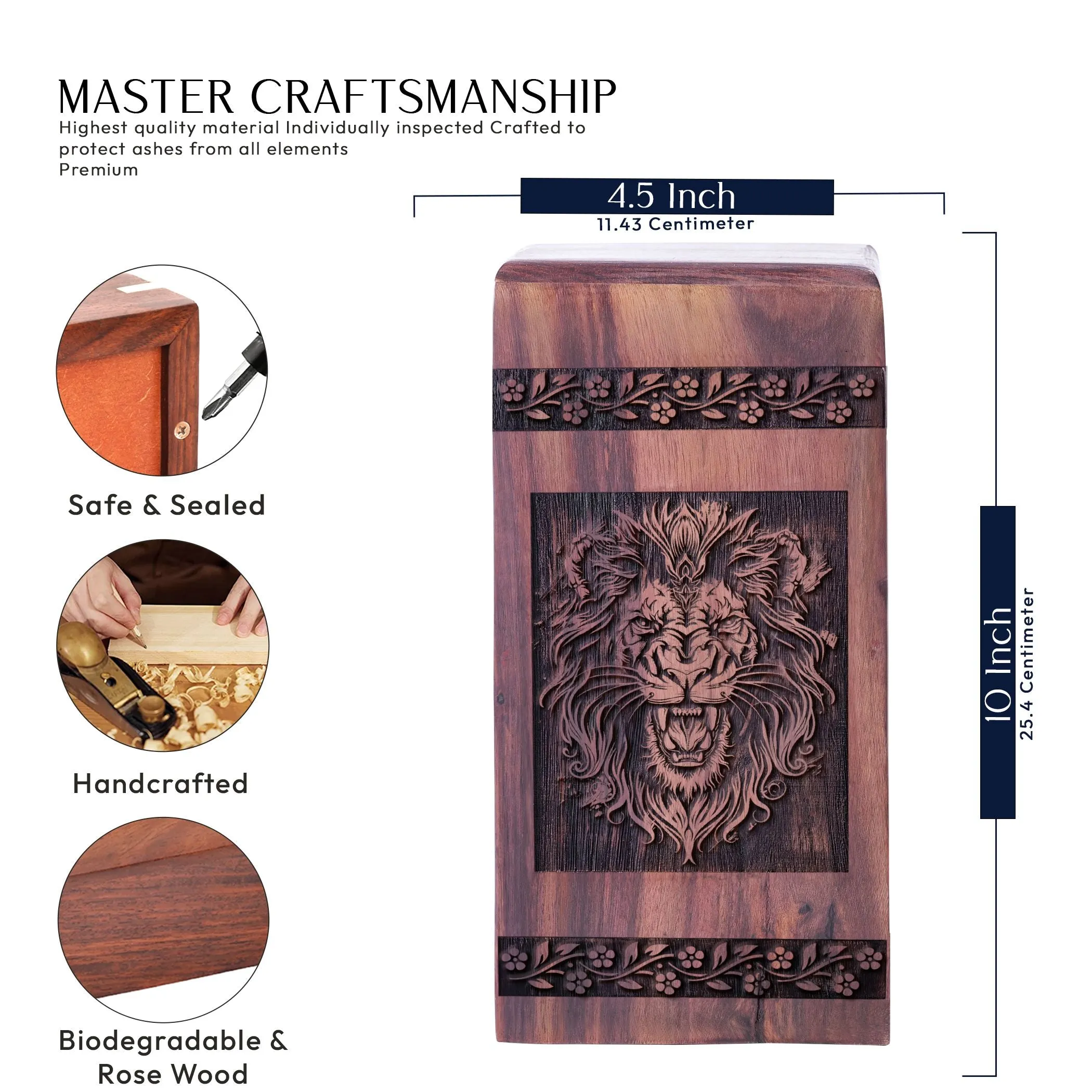 Lion Wooden Adult Urn For Ashes - Perfect for Mother or Father Memorials