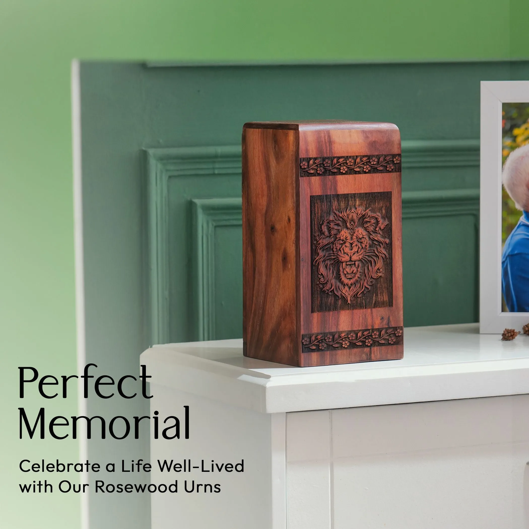 Lion Wooden Adult Urn For Ashes - Perfect for Mother or Father Memorials