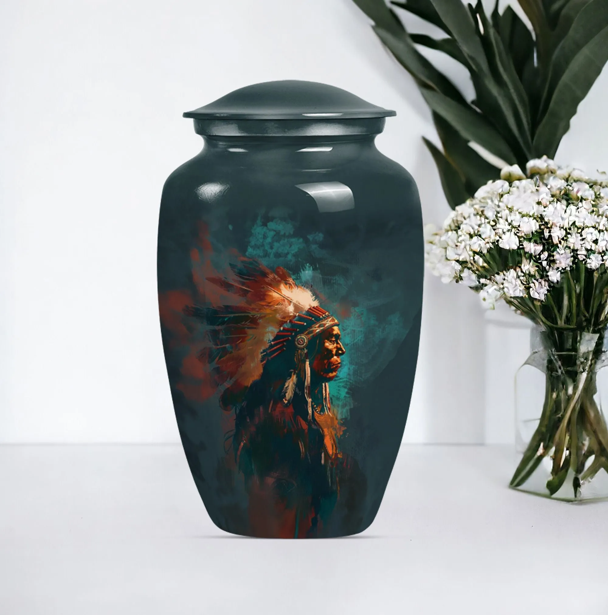 Memorial Urn With Howling Wolf Theme