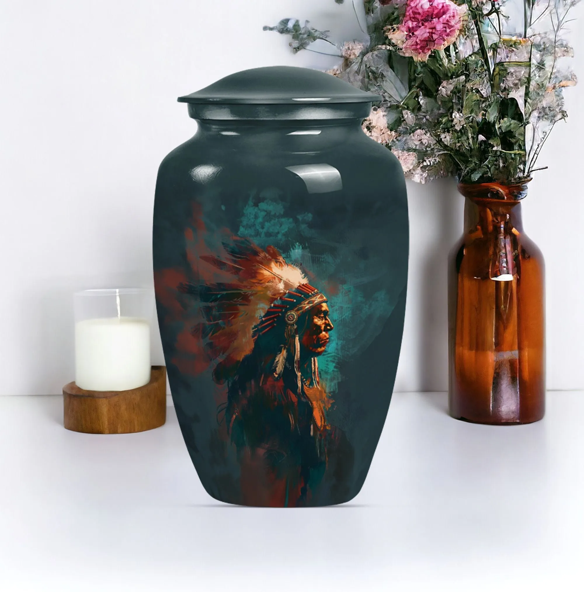 Memorial Urn With Howling Wolf Theme