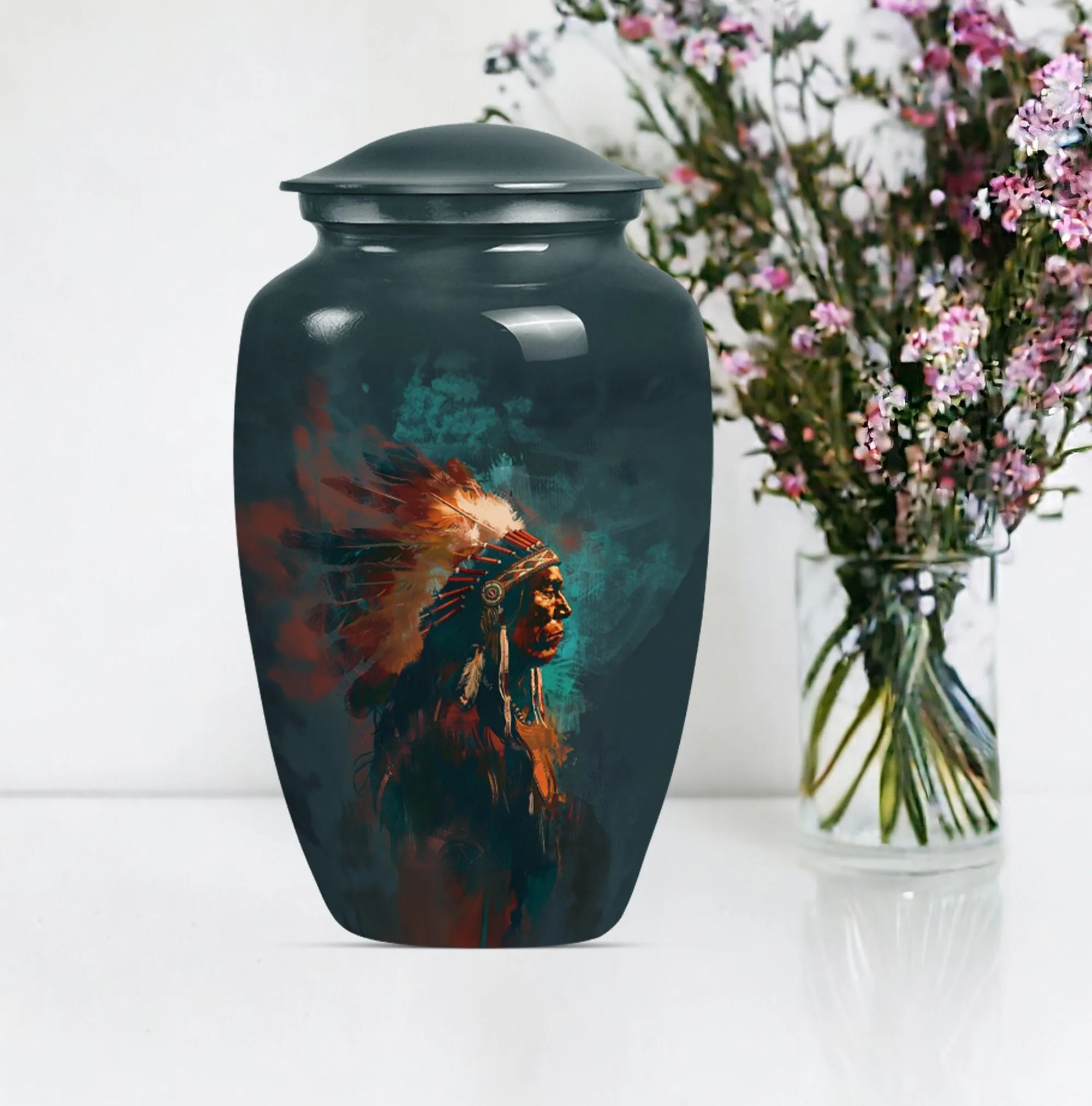 Memorial Urn With Howling Wolf Theme