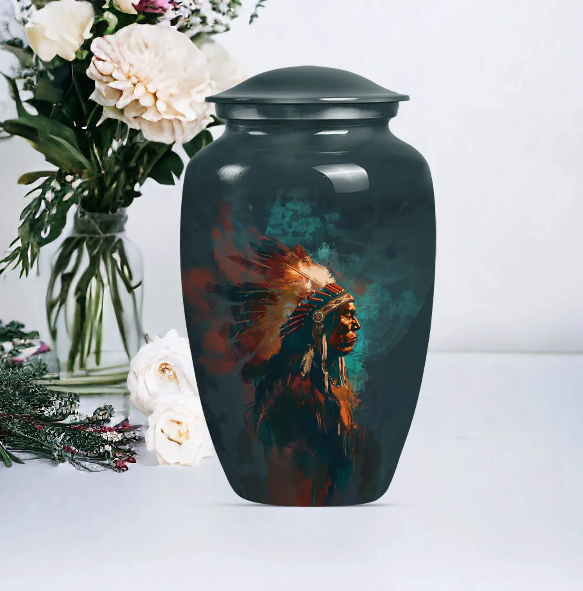 Memorial Urn With Howling Wolf Theme