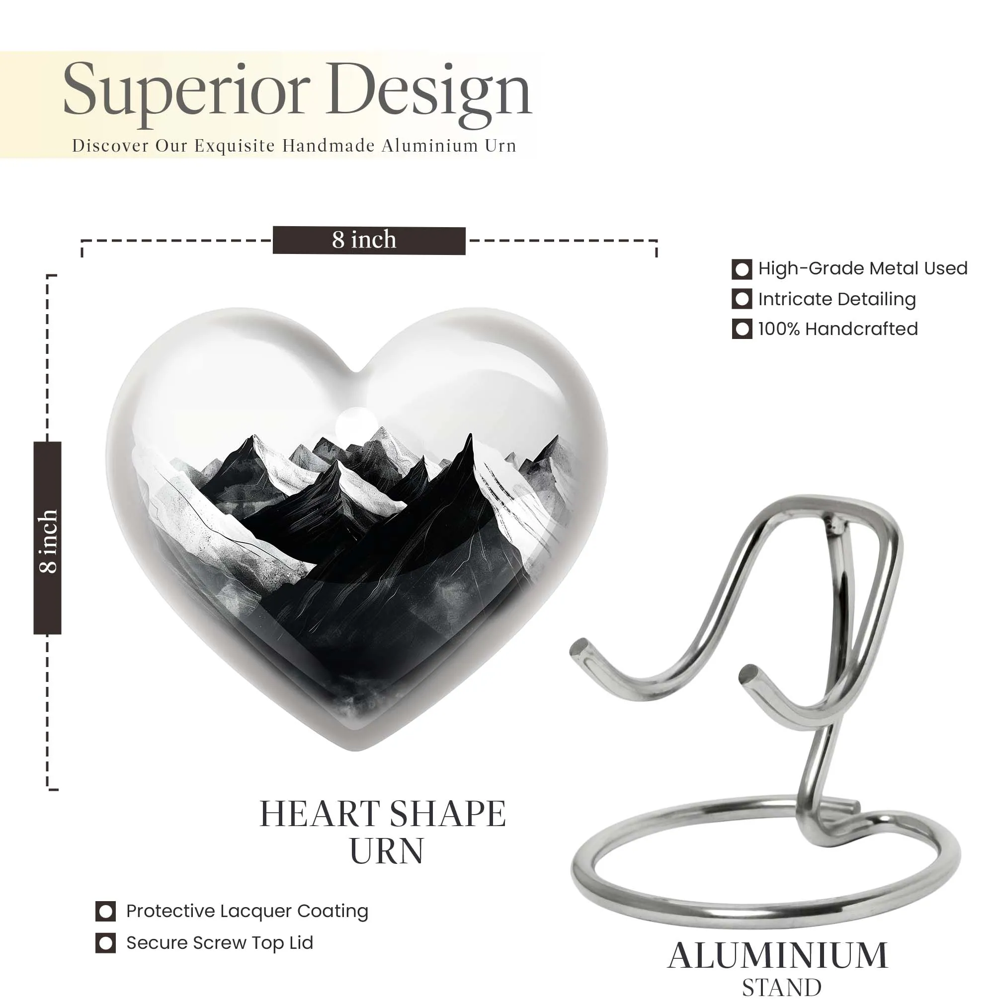 Mountains Heart - Medium Memorial Cremation Urn for Human Ashes