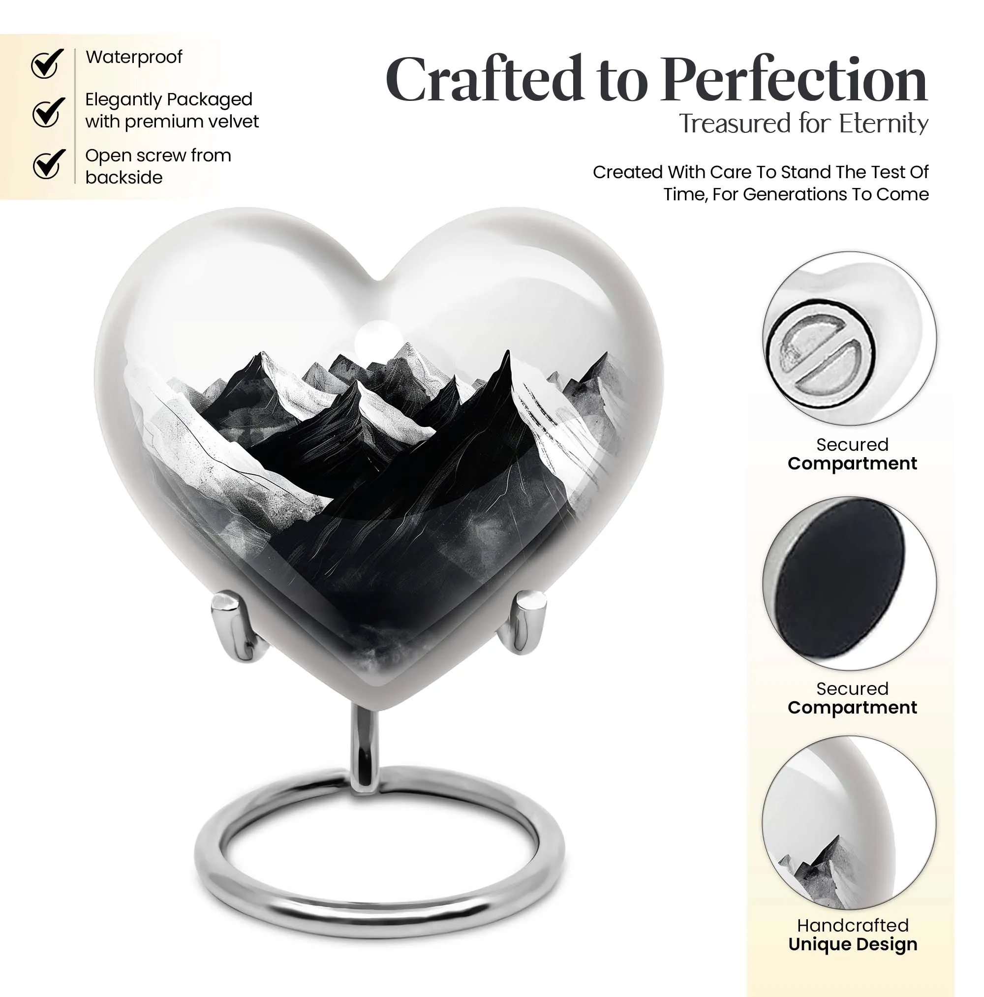 Mountains Heart - Medium Memorial Cremation Urn for Human Ashes