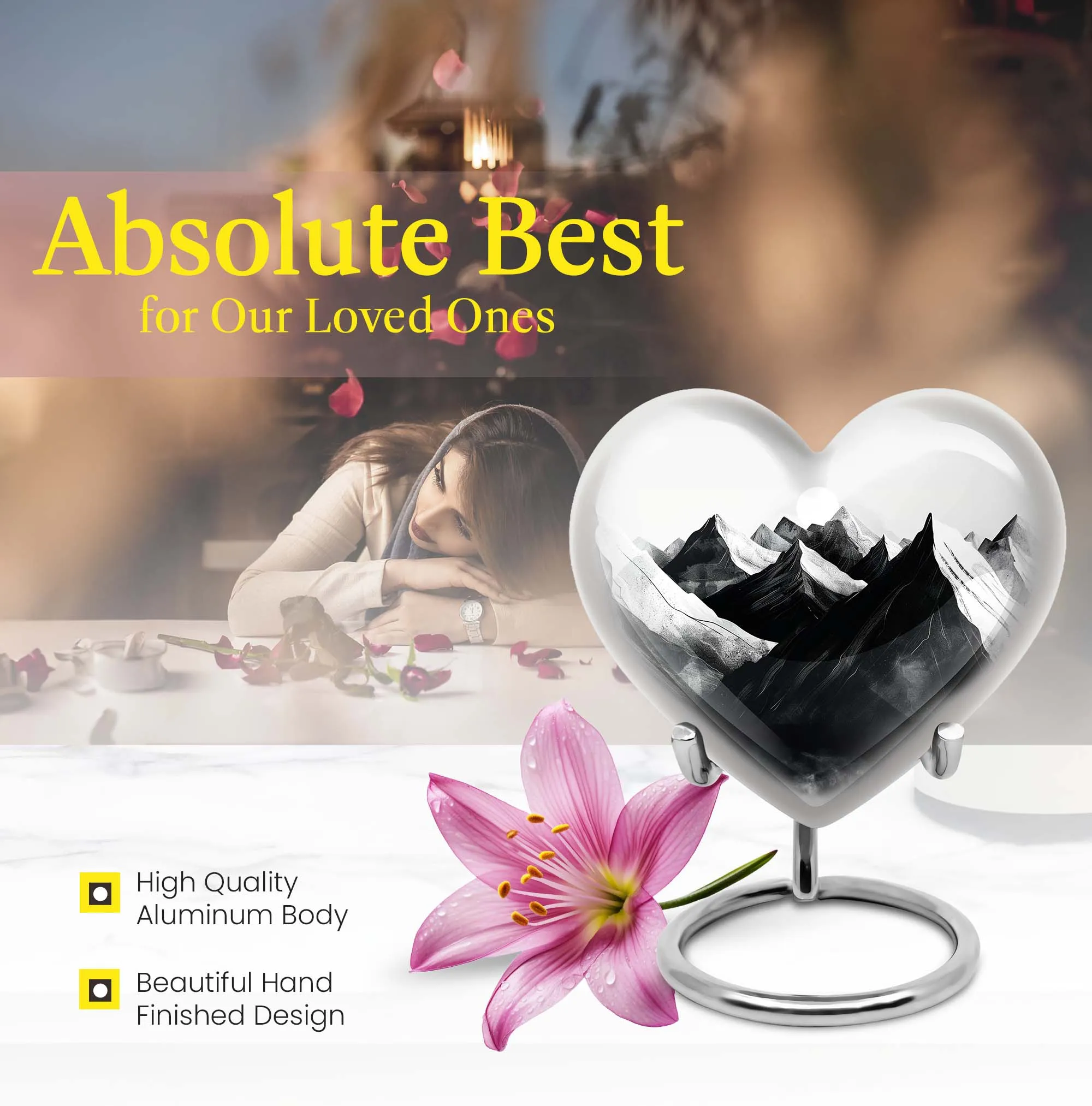 Mountains Heart - Medium Memorial Cremation Urn for Human Ashes