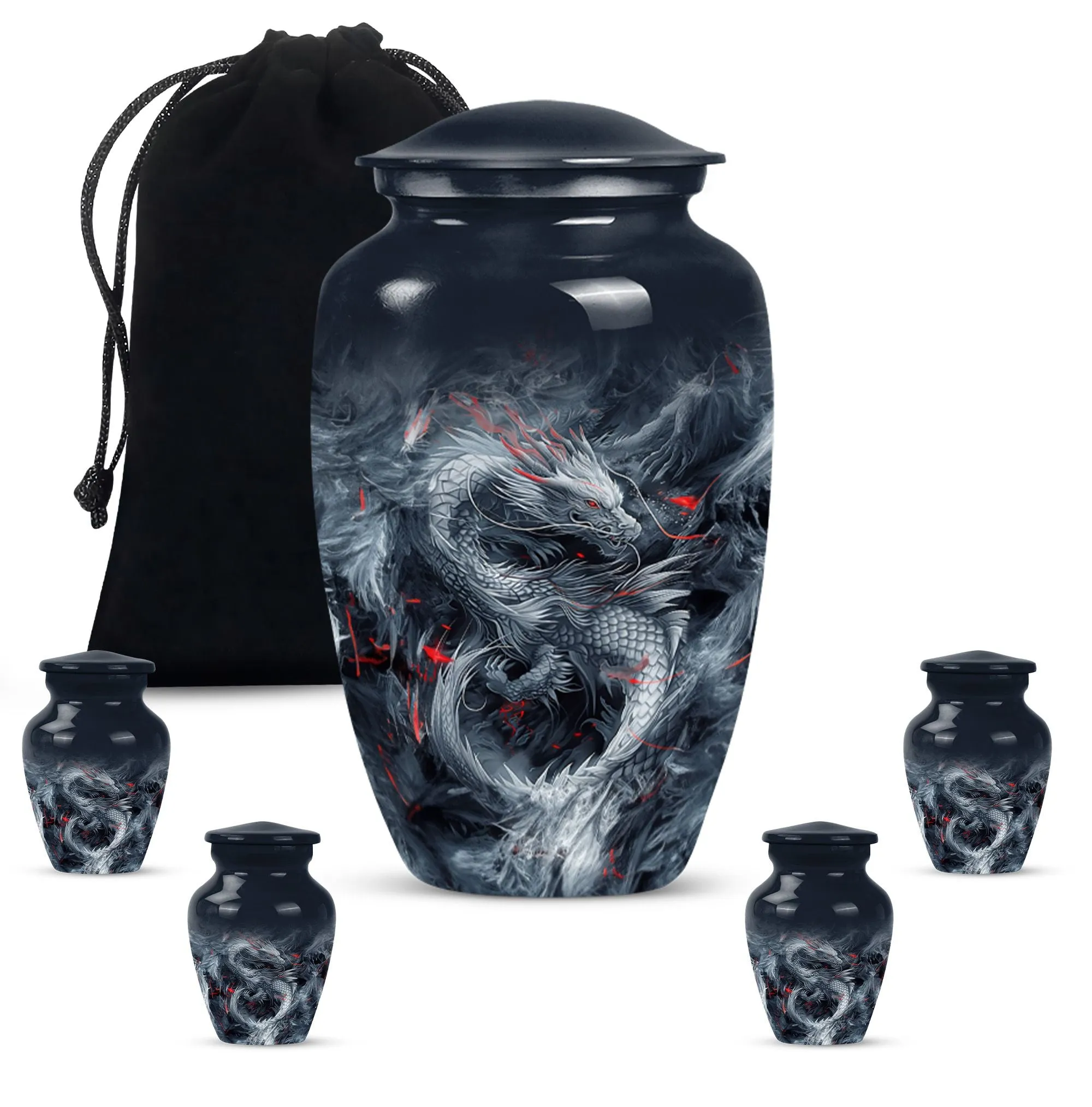 Mystic Dragon Urn: Radiant Aluminium Embodiment for Cremation
