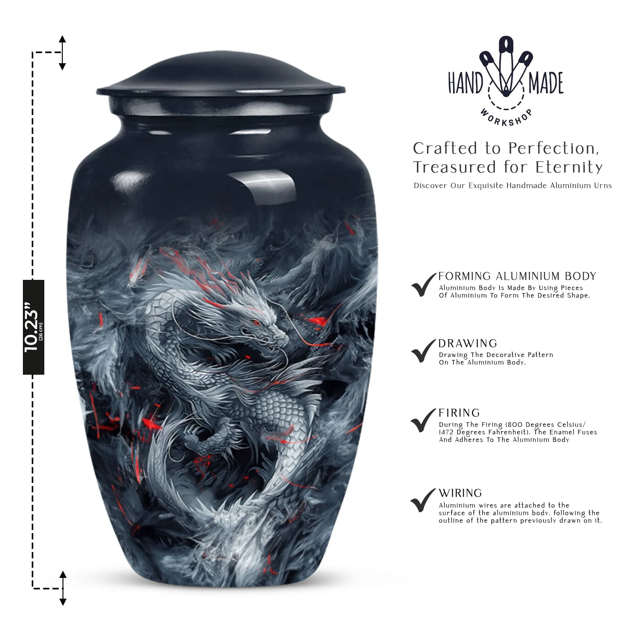 Mystic Dragon Urn: Radiant Aluminium Embodiment for Cremation