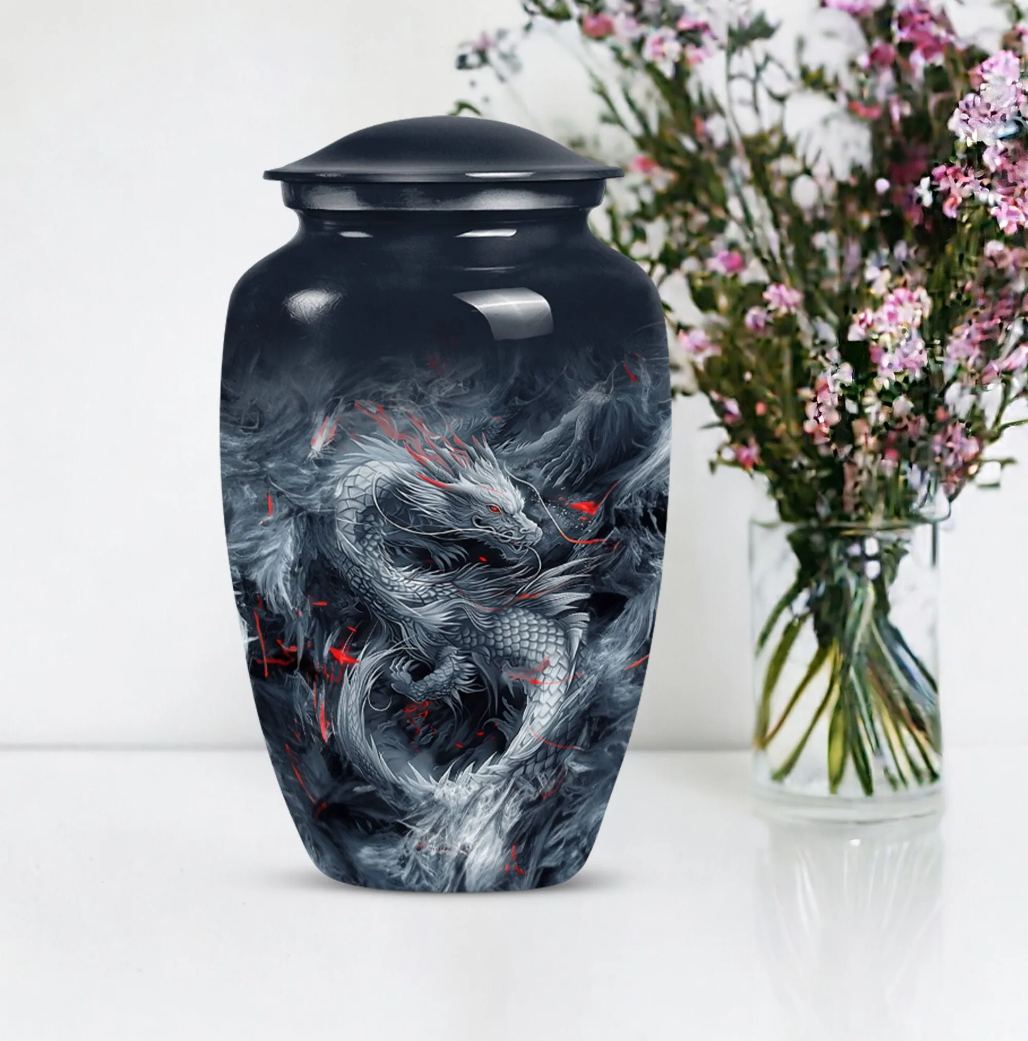 Mystic Dragon Urn: Radiant Aluminium Embodiment for Cremation