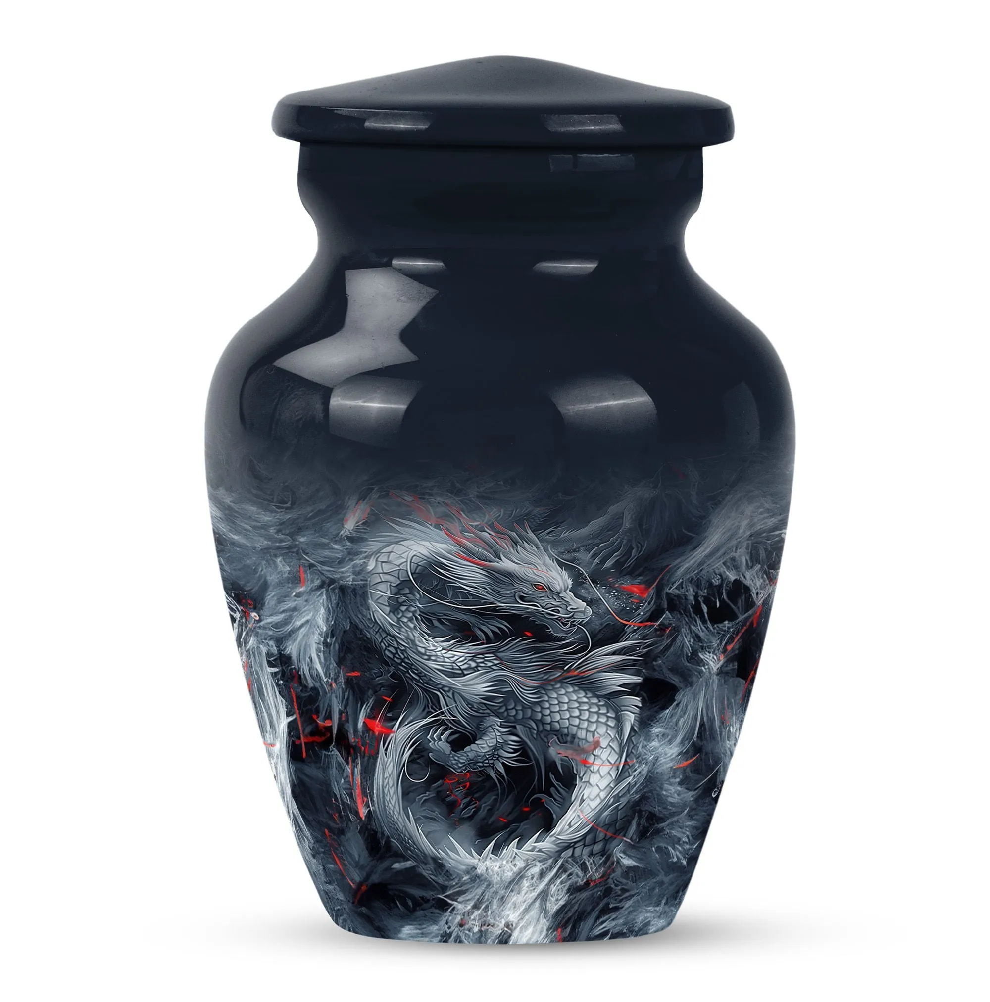 Mystic Dragon Urn: Radiant Aluminium Embodiment for Cremation