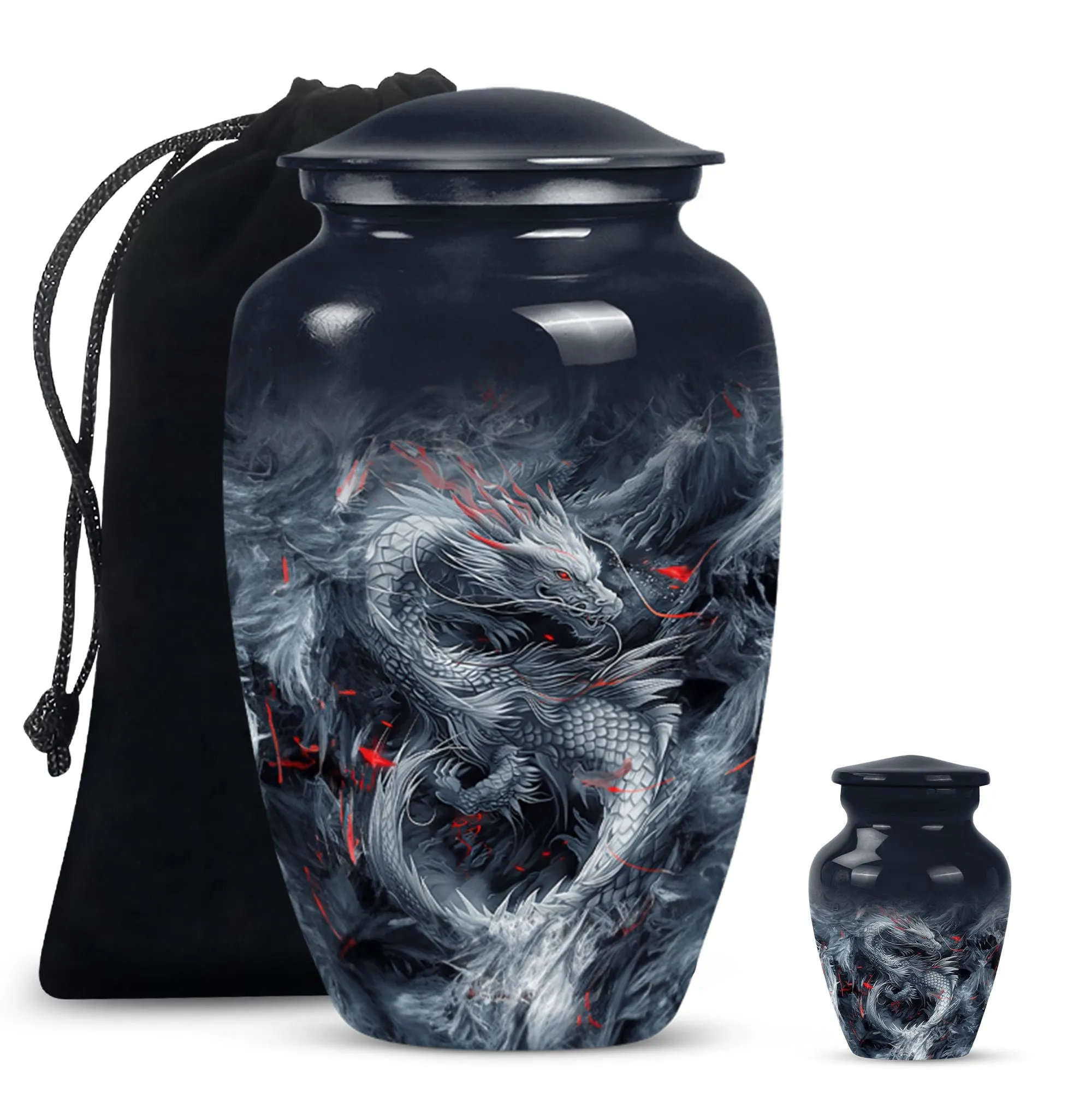 Mystic Dragon Urn: Radiant Aluminium Embodiment for Cremation