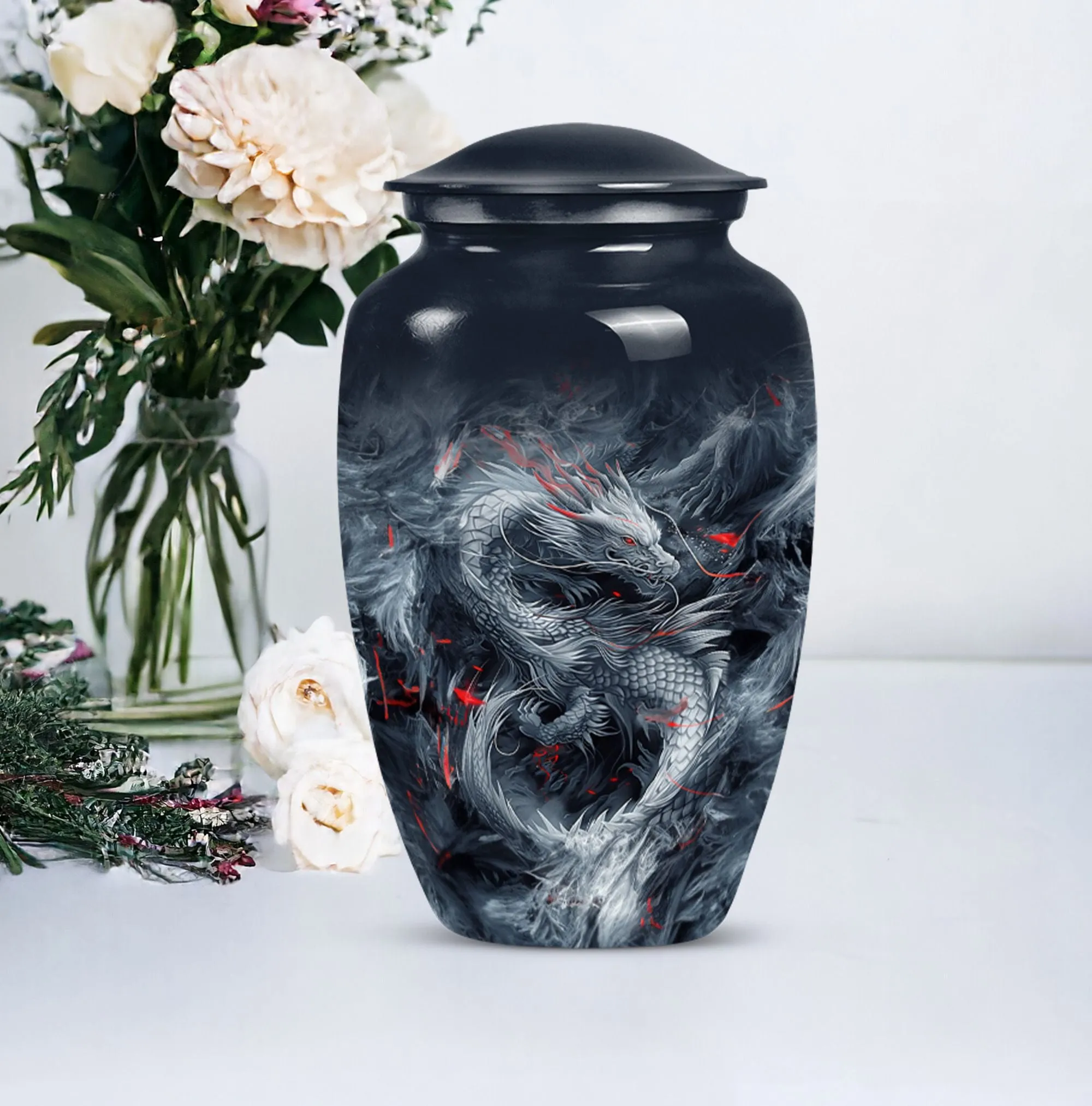 Mystic Dragon Urn: Radiant Aluminium Embodiment for Cremation