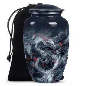 Mystic Dragon Urn: Radiant Aluminium Embodiment for Cremation