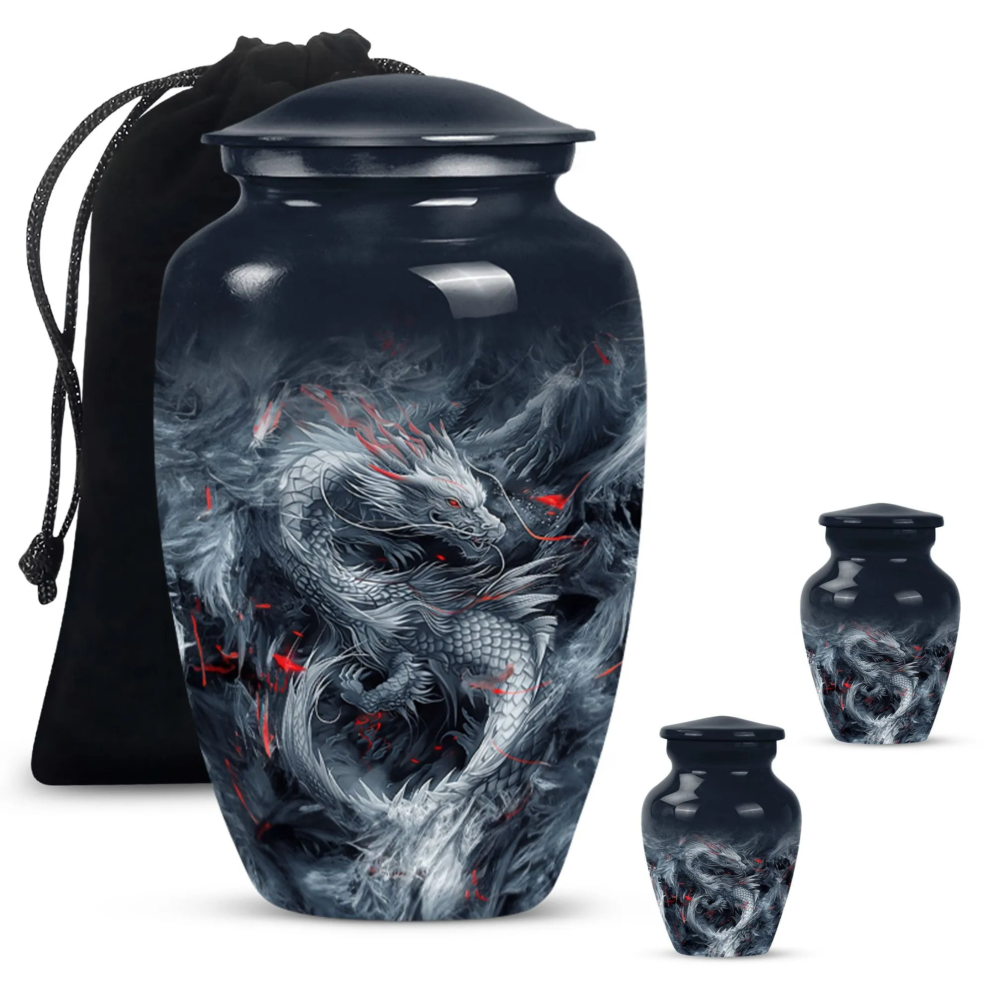 Mystic Dragon Urn: Radiant Aluminium Embodiment for Cremation