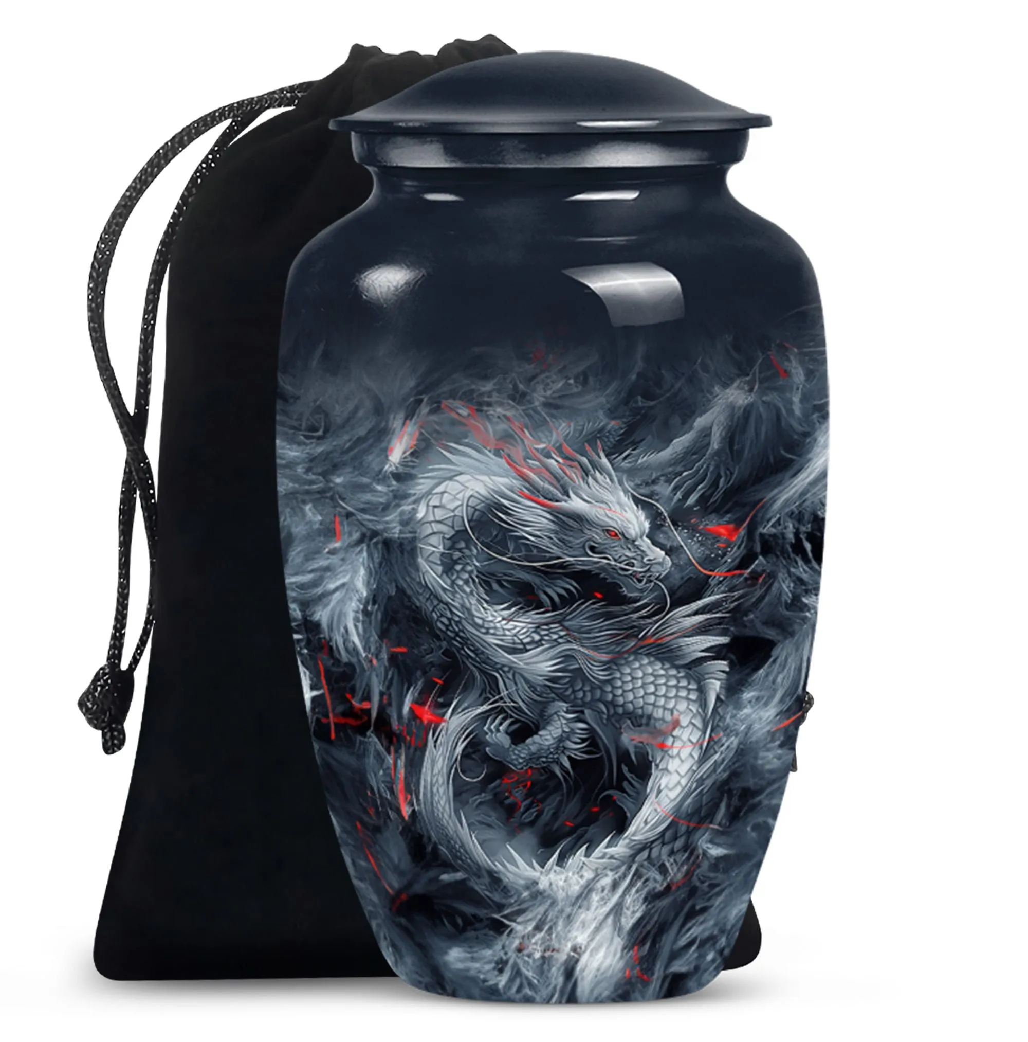 Mystic Dragon Urn: Radiant Aluminium Embodiment for Cremation