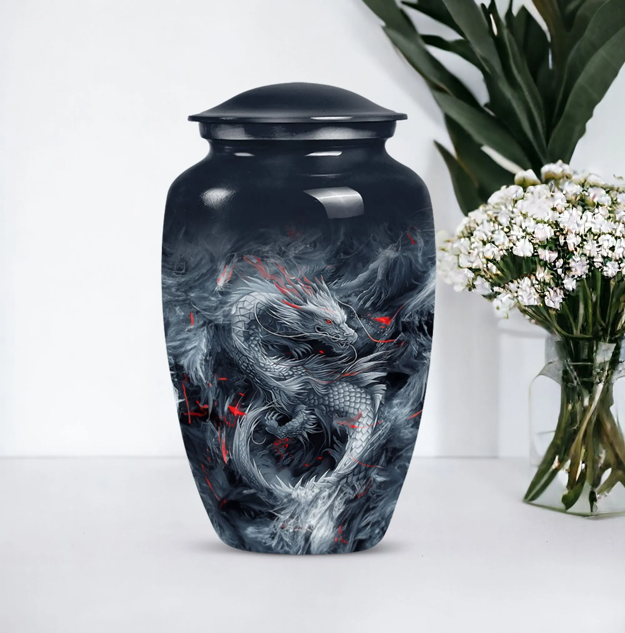 Mystic Dragon Urn: Radiant Aluminium Embodiment for Cremation