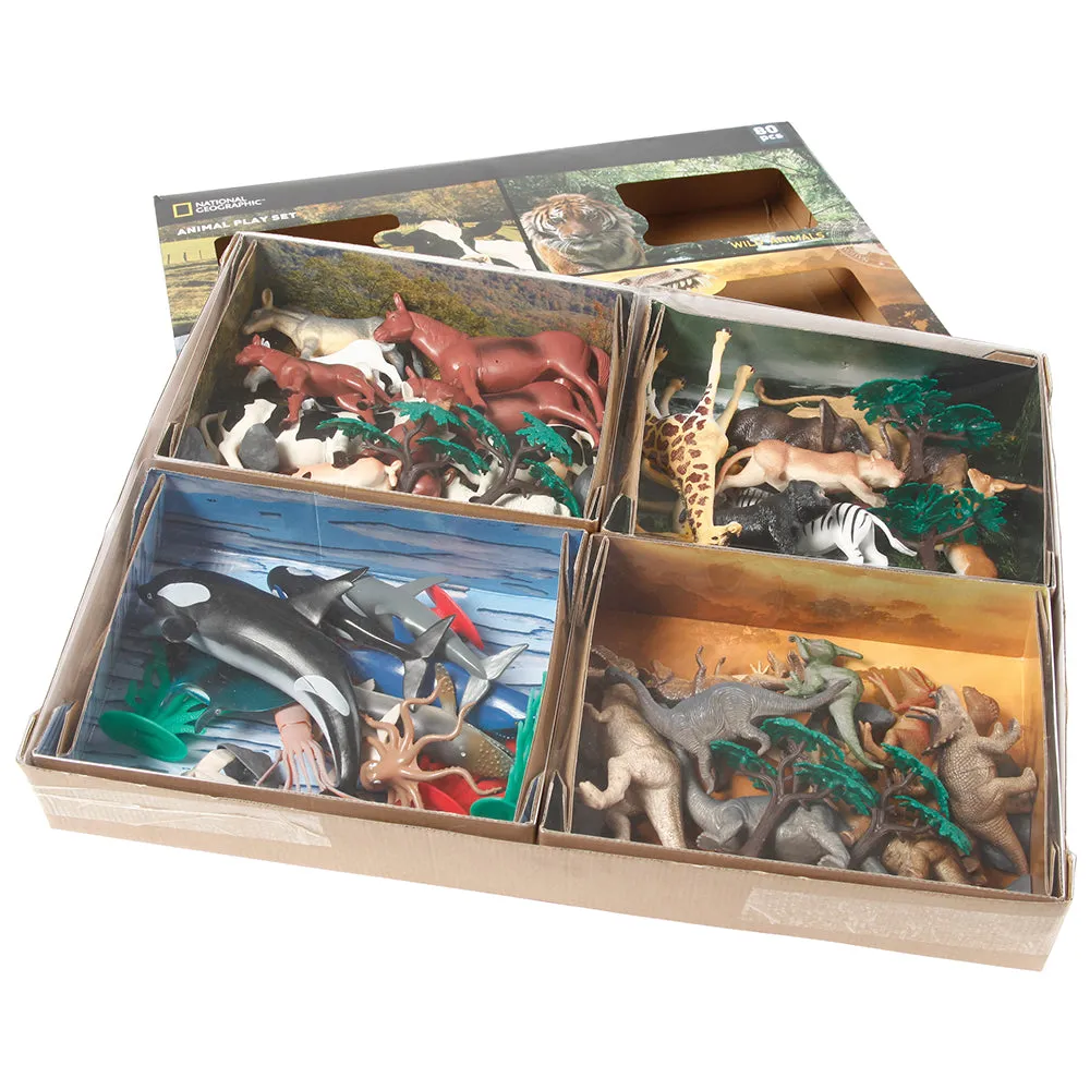 National Geographic 80-Piece Animal Playset with Four Habitats – Farm, Wild, Dinosaur, and Ocean Animals