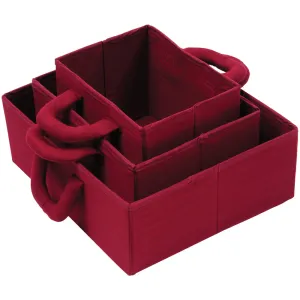 Nesting Maroon Storage Bins | Set of 3 Foldable Organizers in Varying Sizes