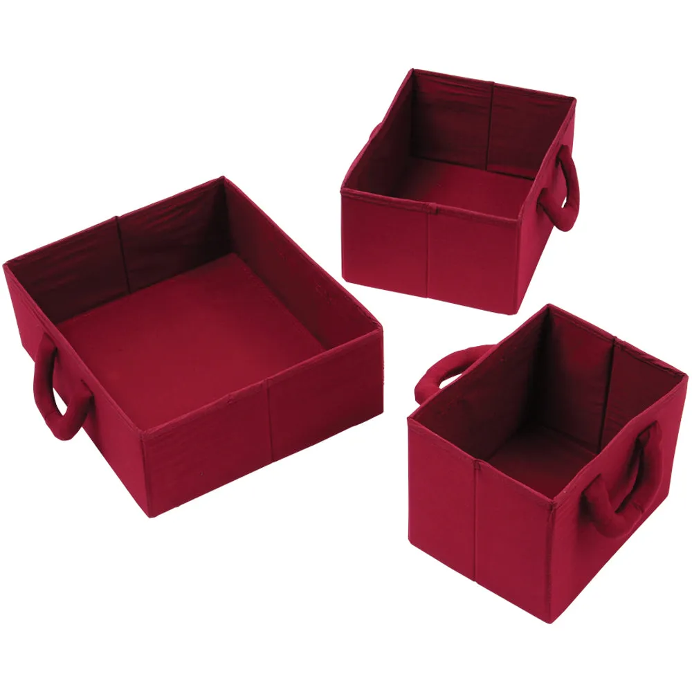 Nesting Maroon Storage Bins | Set of 3 Foldable Organizers in Varying Sizes