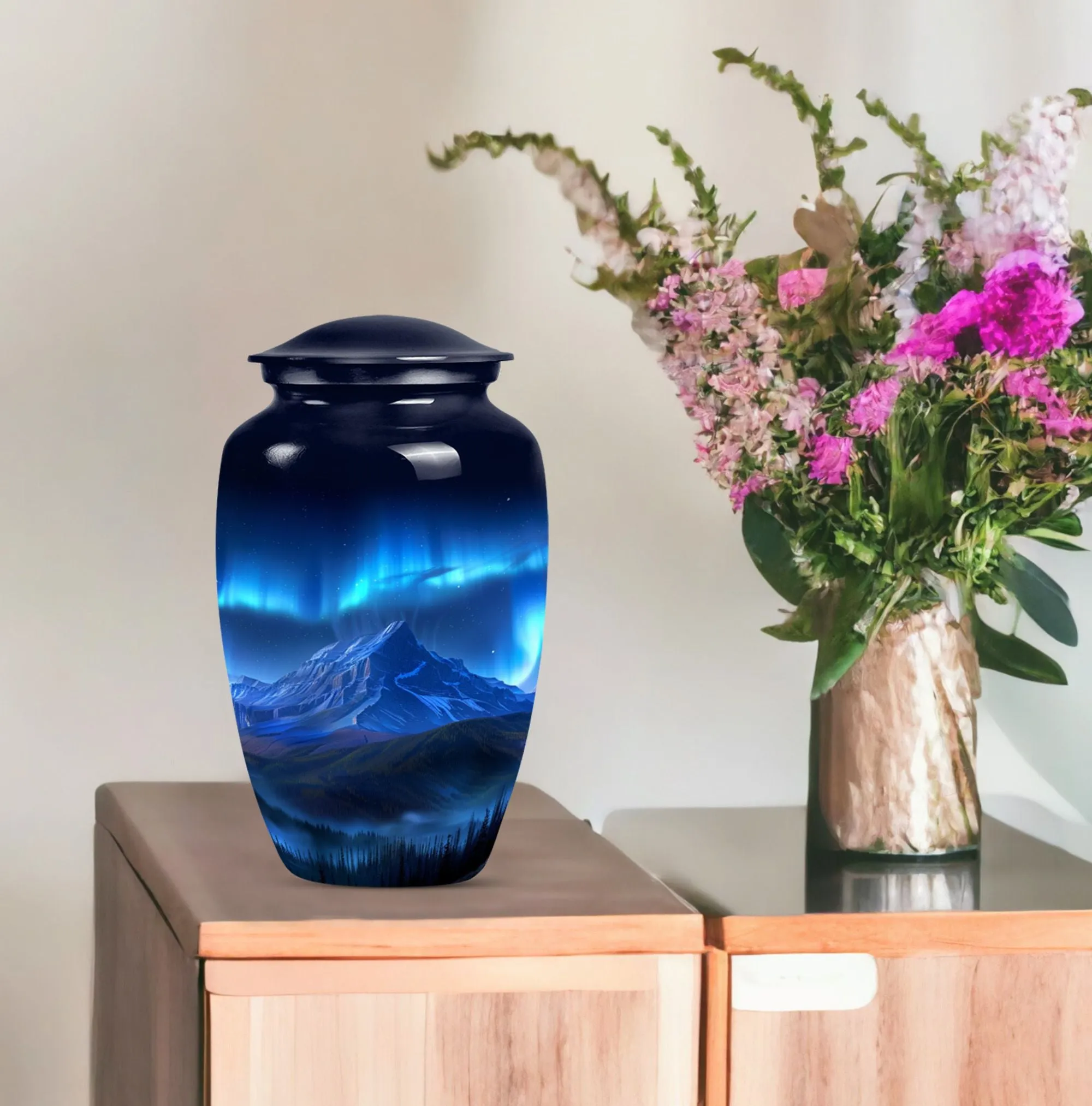 Northern Lights Remembrance Urn, Timeless Custom Burial Vessel