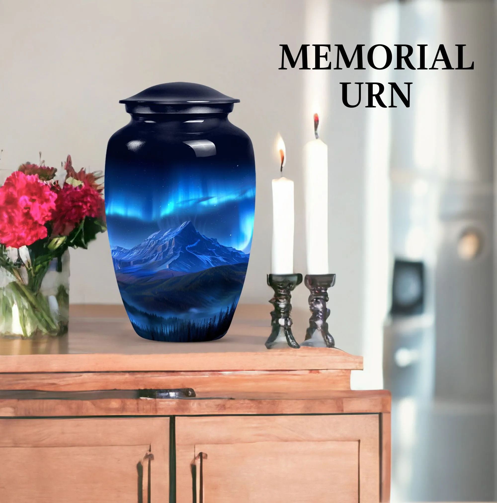 Northern Lights Remembrance Urn, Timeless Custom Burial Vessel