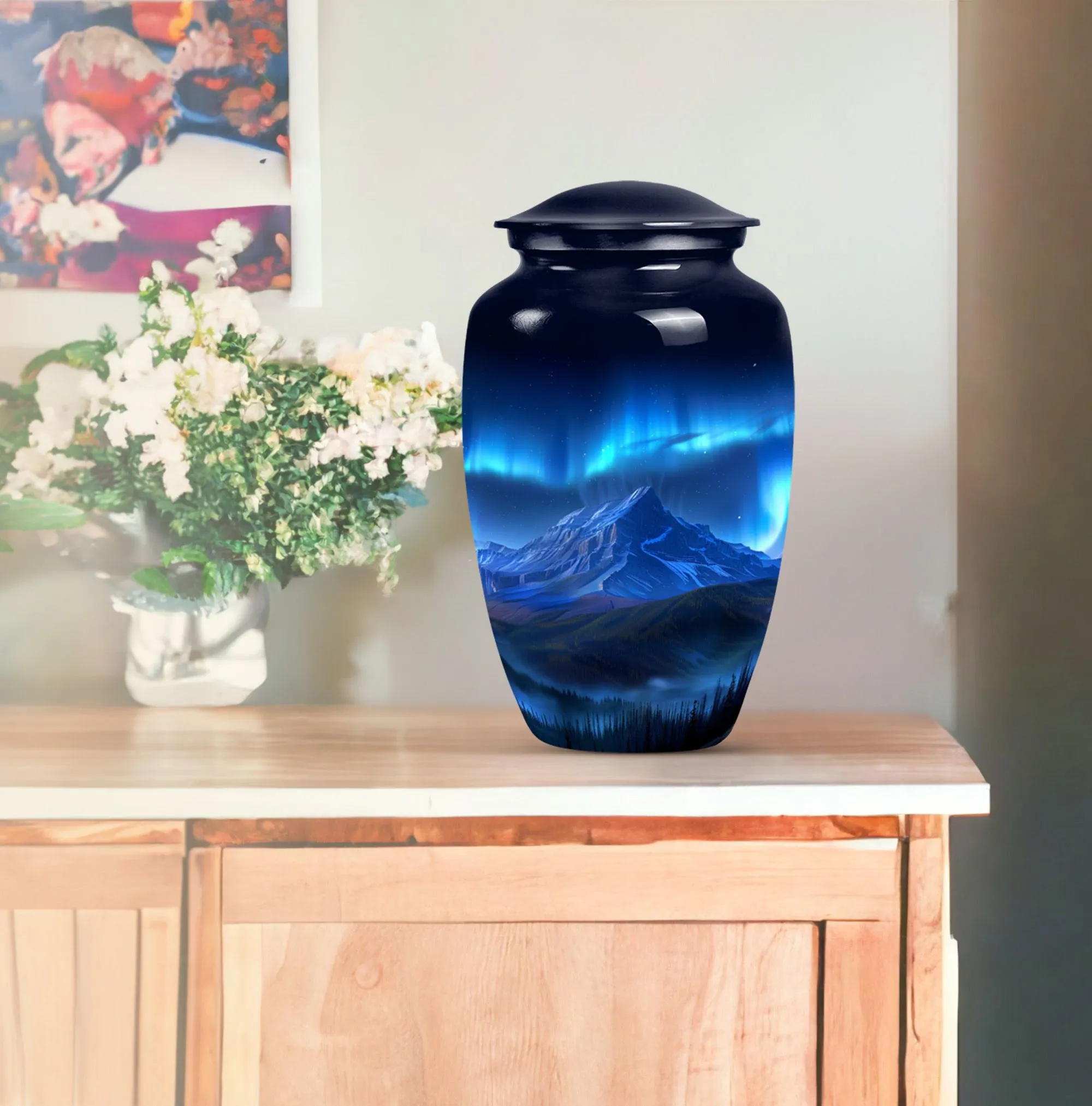 Northern Lights Remembrance Urn, Timeless Custom Burial Vessel