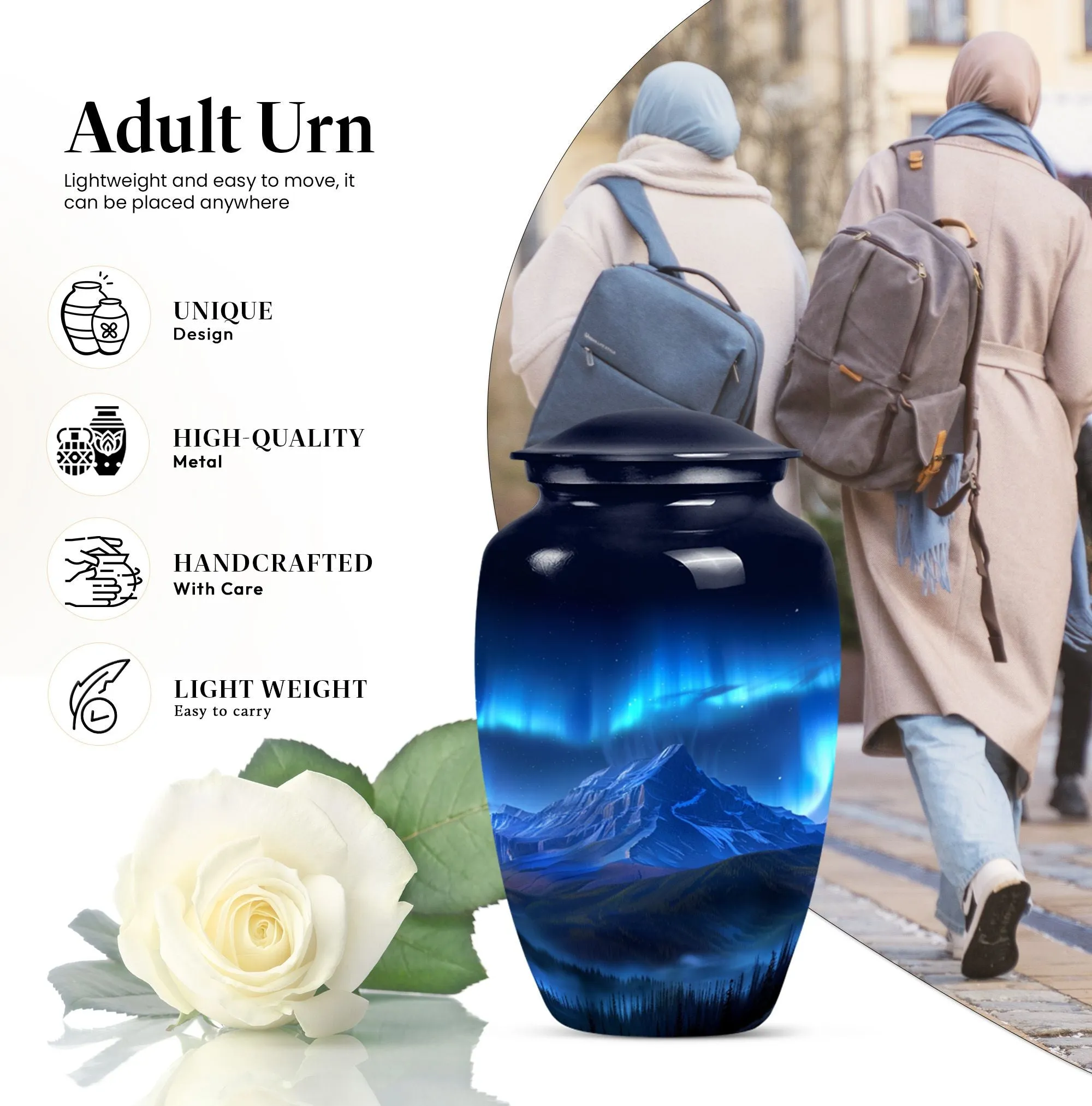 Northern Lights Remembrance Urn, Timeless Custom Burial Vessel