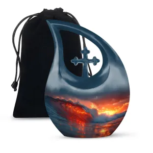 Ocean Waves Tribute: Serene Small Cremation Urn for Human Ashes