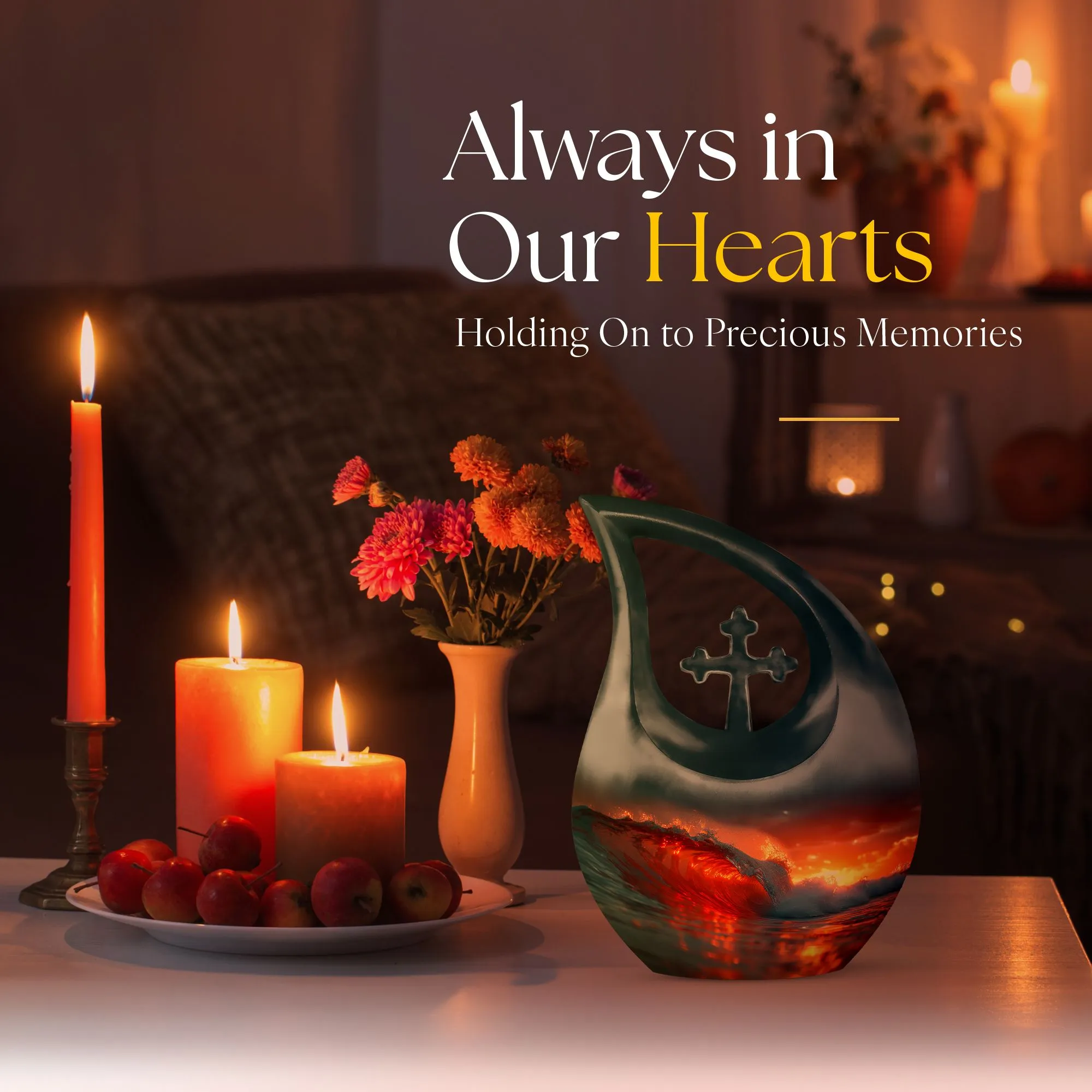 Ocean Waves Tribute: Serene Small Cremation Urn for Human Ashes