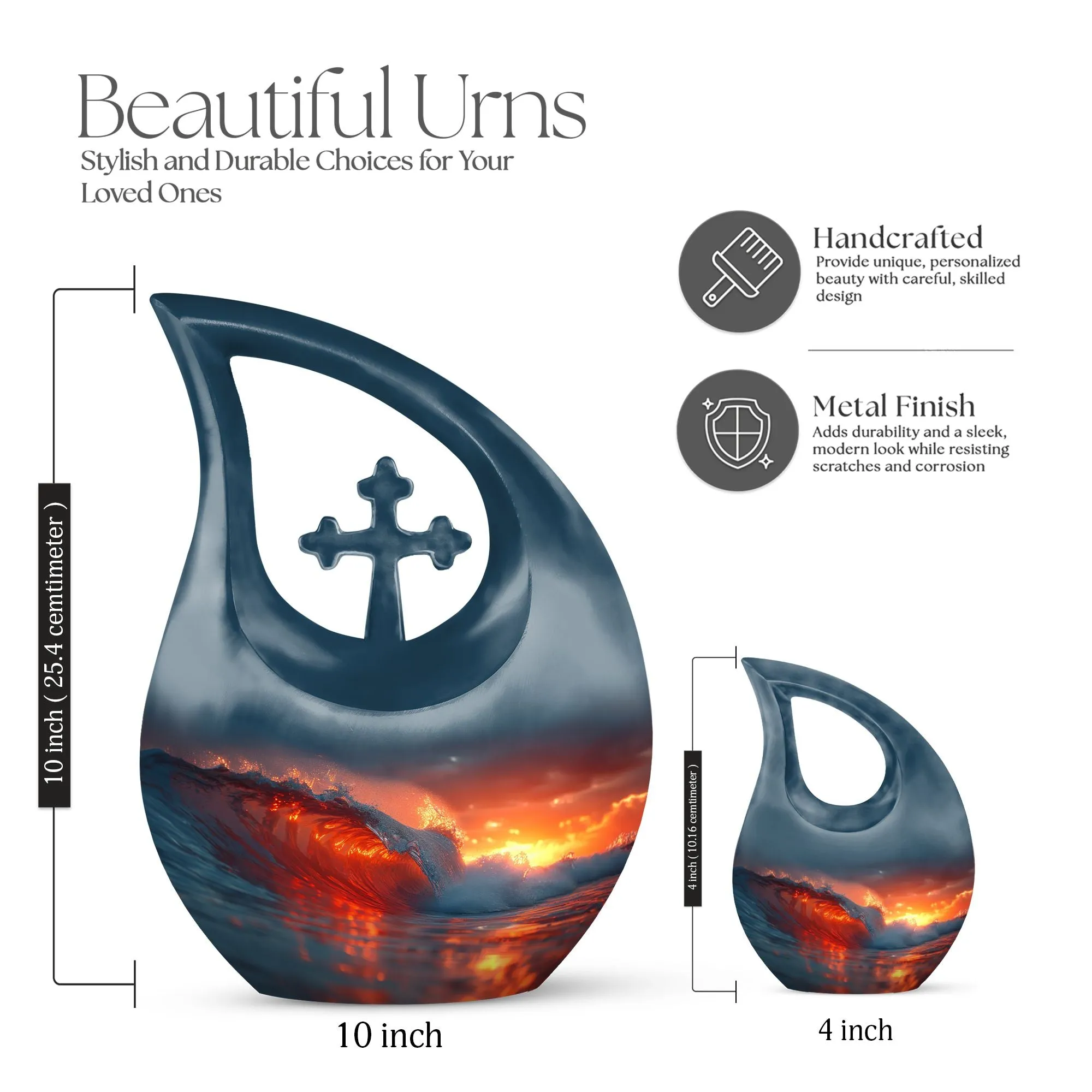 Ocean Waves Tribute: Serene Small Cremation Urn for Human Ashes