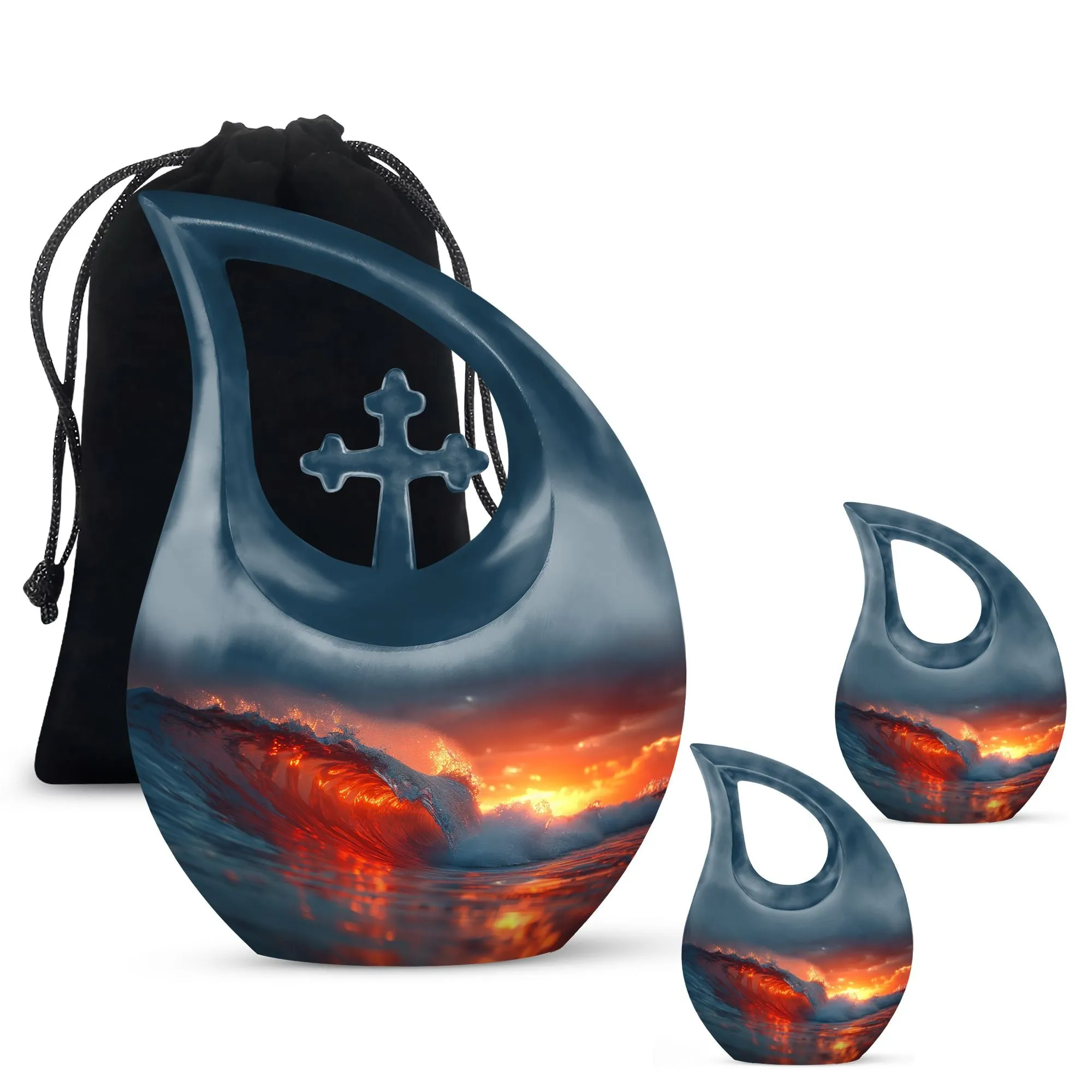 Ocean Waves Tribute: Serene Small Cremation Urn for Human Ashes