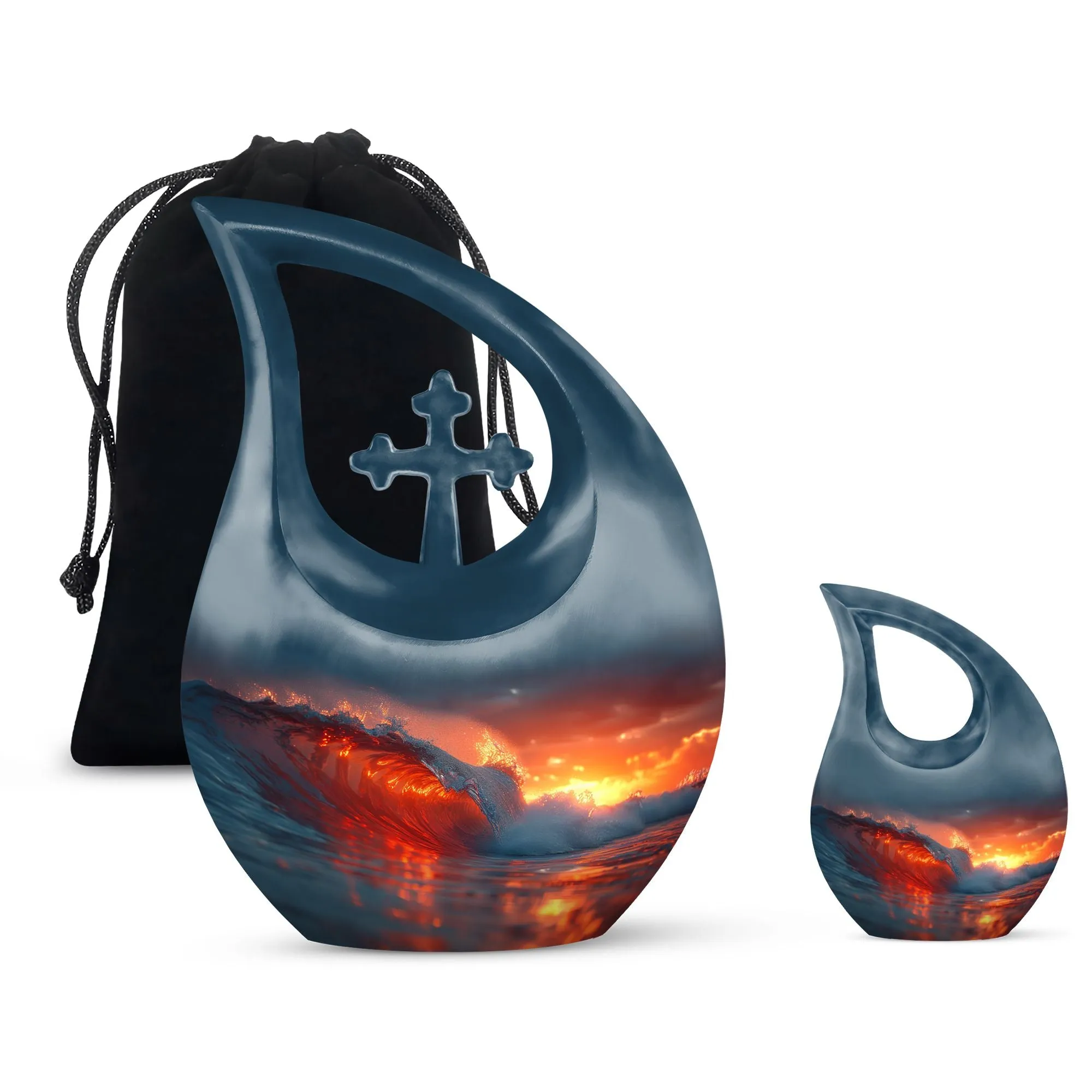 Ocean Waves Tribute: Serene Small Cremation Urn for Human Ashes
