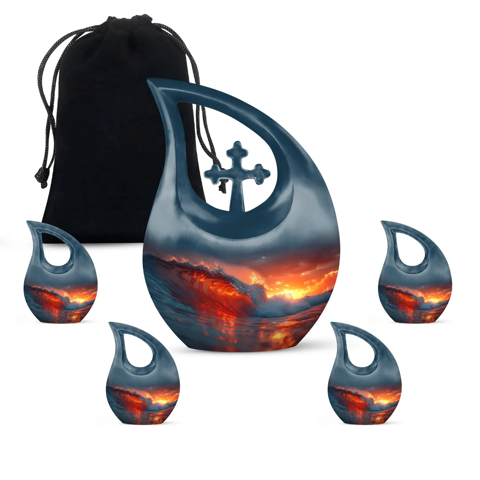 Ocean Waves Tribute: Serene Small Cremation Urn for Human Ashes
