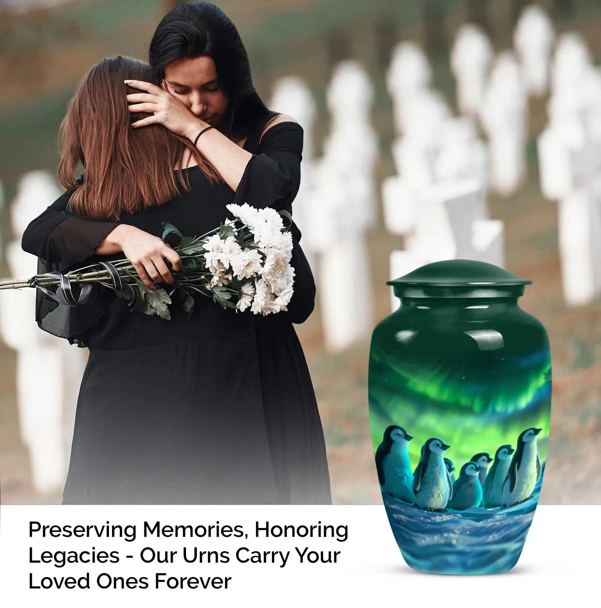 Penguin Engraved Cremation Urn - Container For Cremated Human Ashes