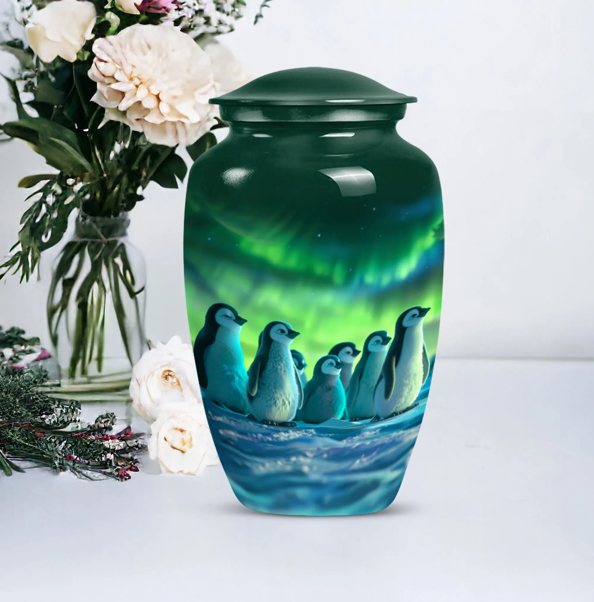 Penguin Engraved Cremation Urn - Container For Cremated Human Ashes