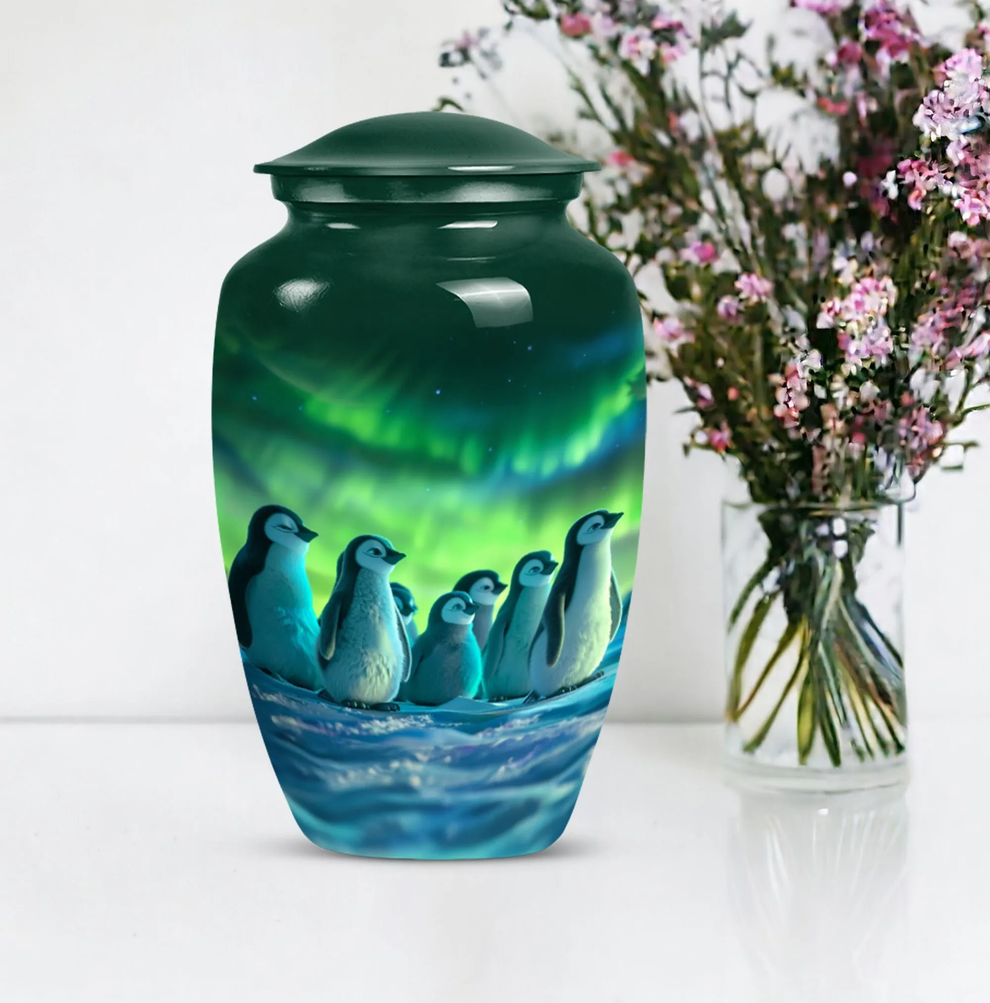 Penguin Engraved Cremation Urn - Container For Cremated Human Ashes