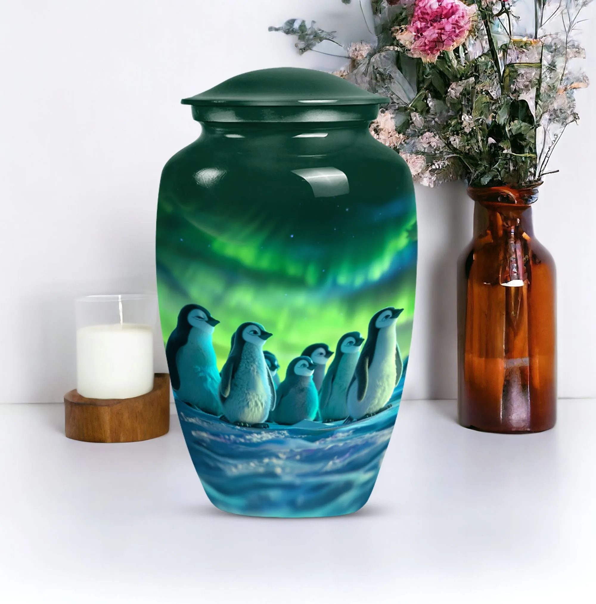 Penguin Engraved Cremation Urn - Container For Cremated Human Ashes