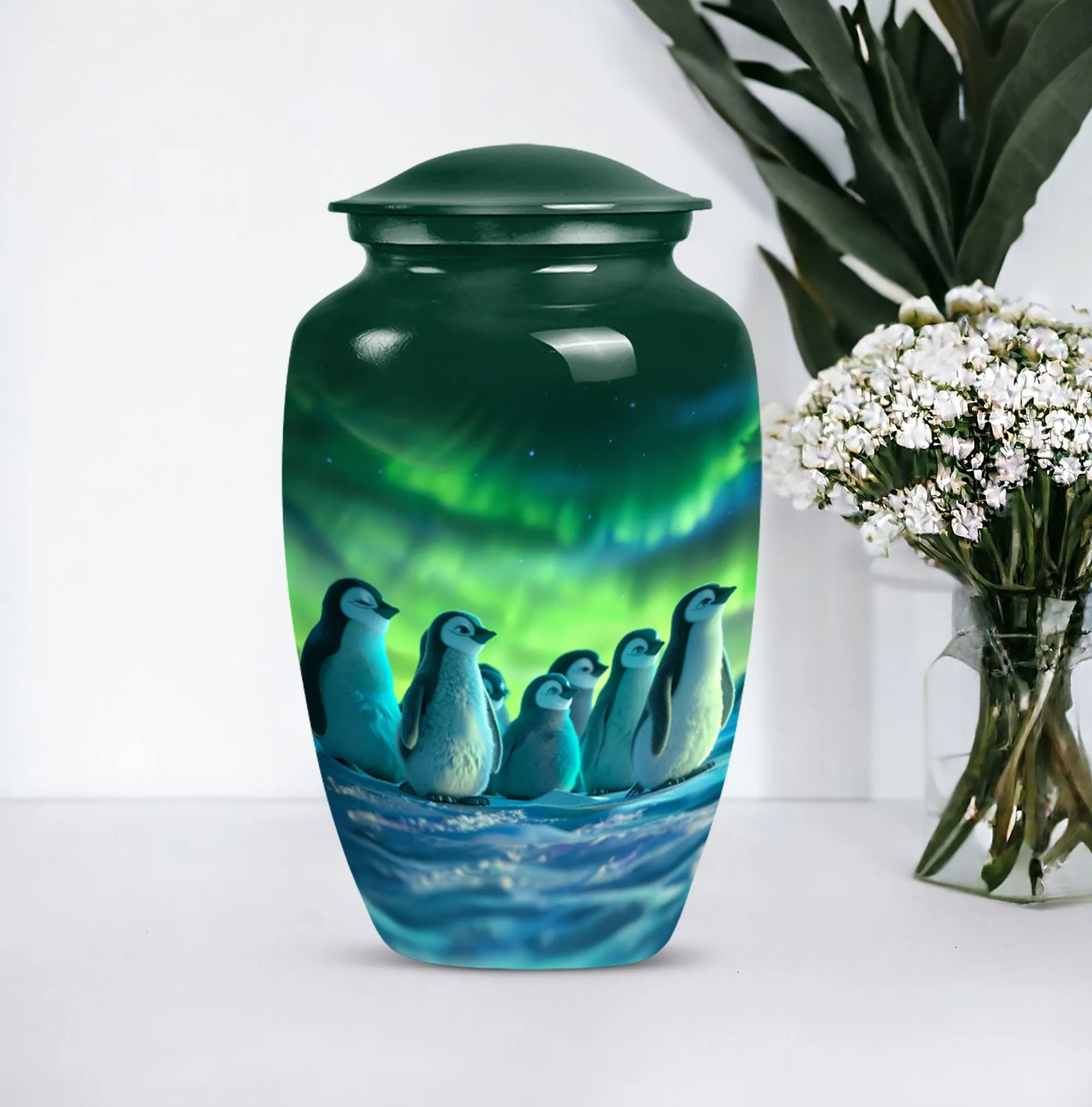 Penguin Engraved Cremation Urn - Container For Cremated Human Ashes