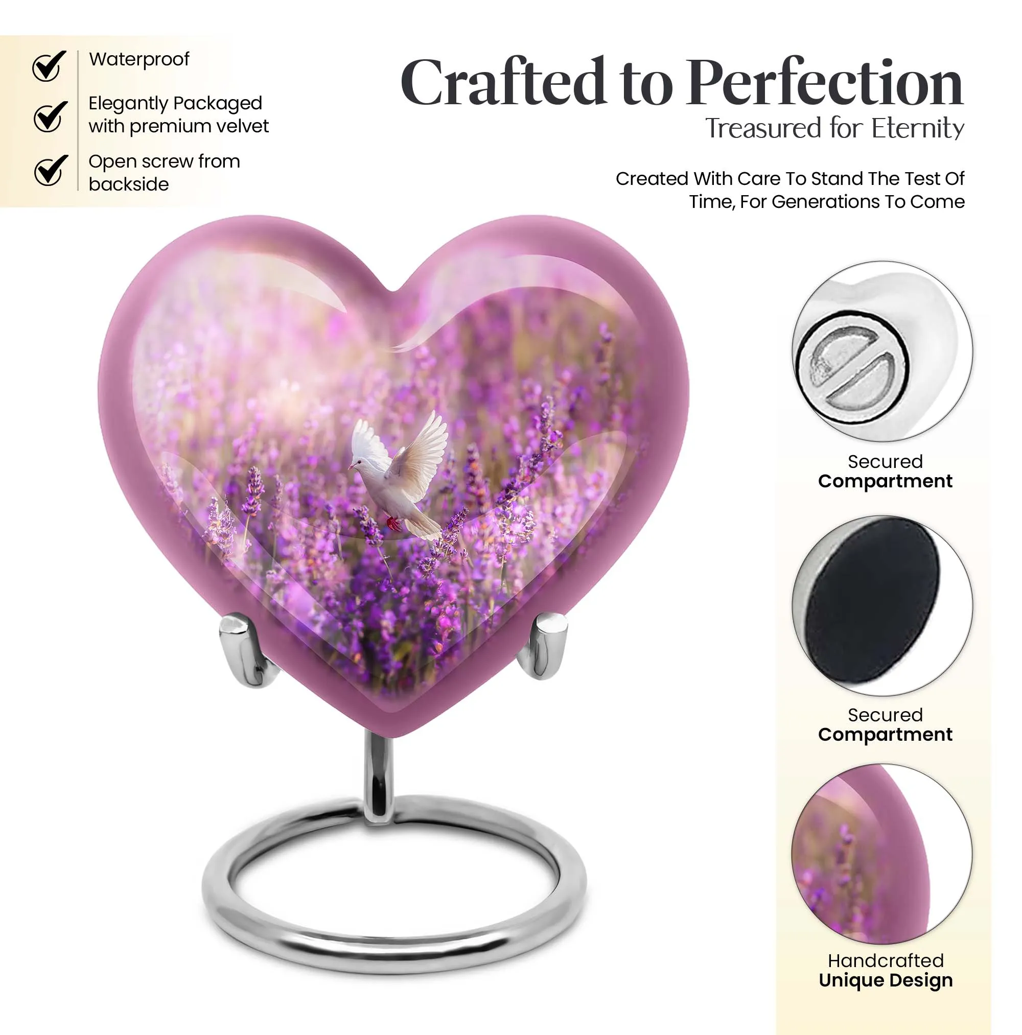 Pure Serenity: White Dove on Purple Burial Urn for Women