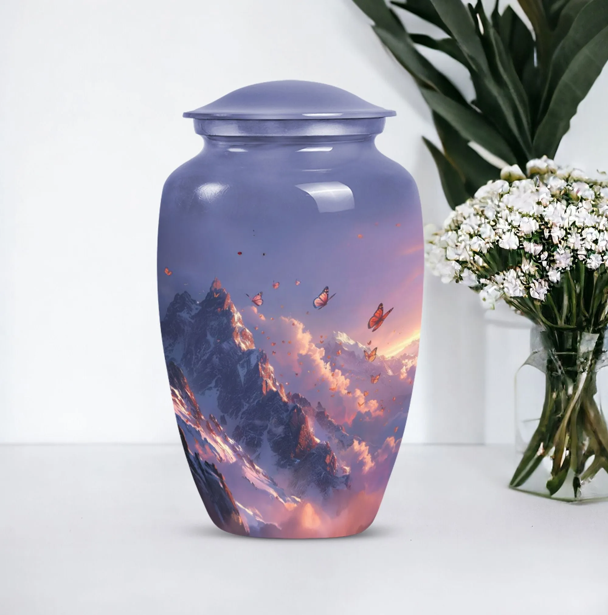 Purple Meadow Elegance - 10 Inch Cremation & Funeral Burial Urn