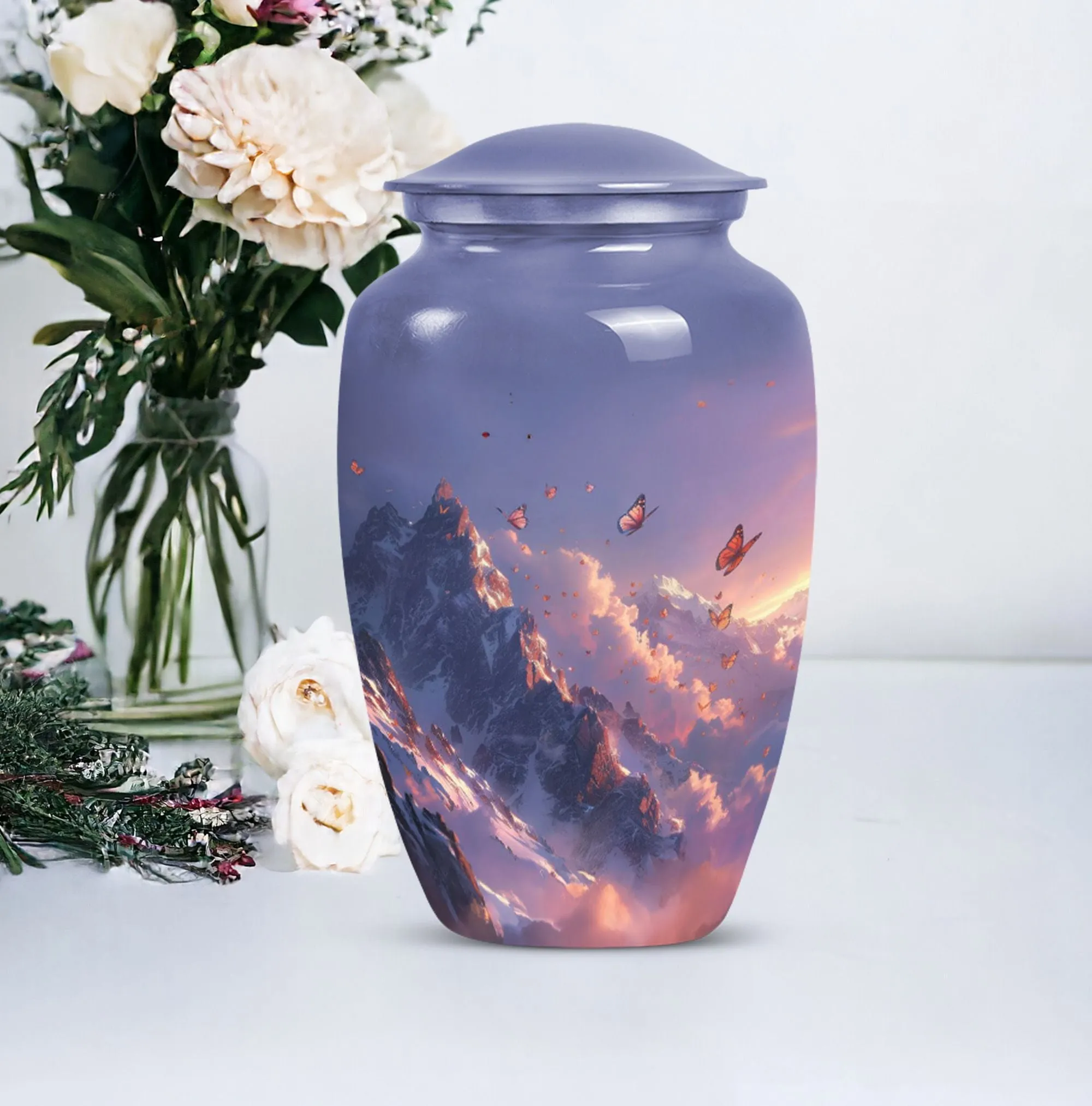 Purple Meadow Elegance - 10 Inch Cremation & Funeral Burial Urn