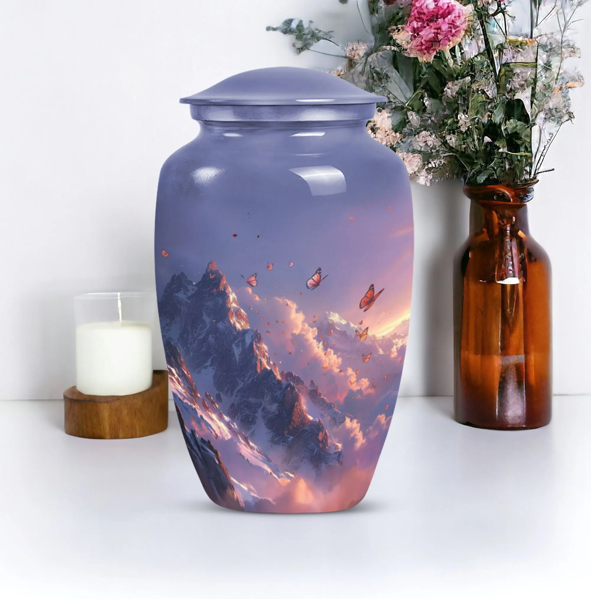 Purple Meadow Elegance - 10 Inch Cremation & Funeral Burial Urn